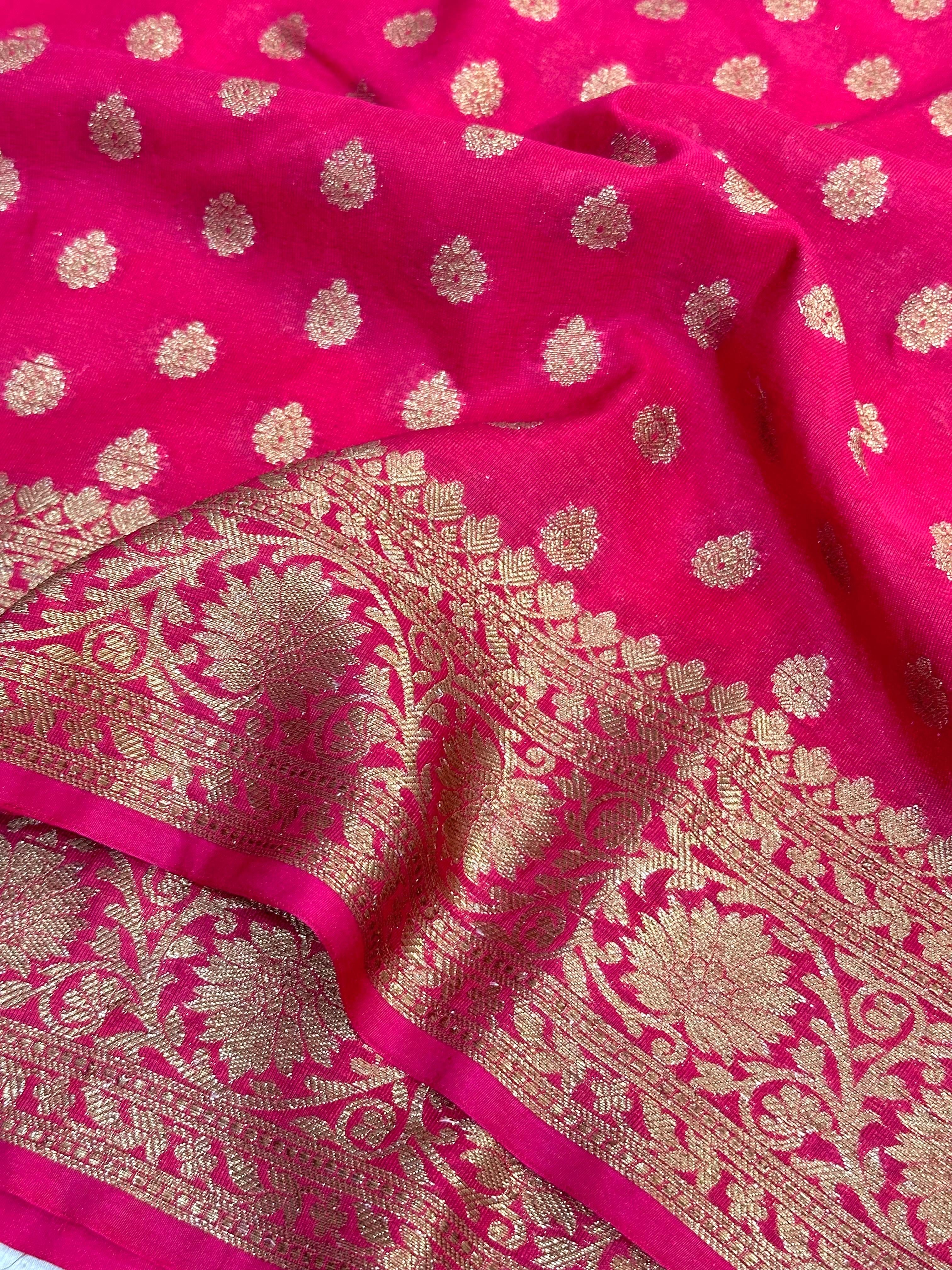 Rani Pink Semi Khaddi Georgette Buti Banarasi Saree