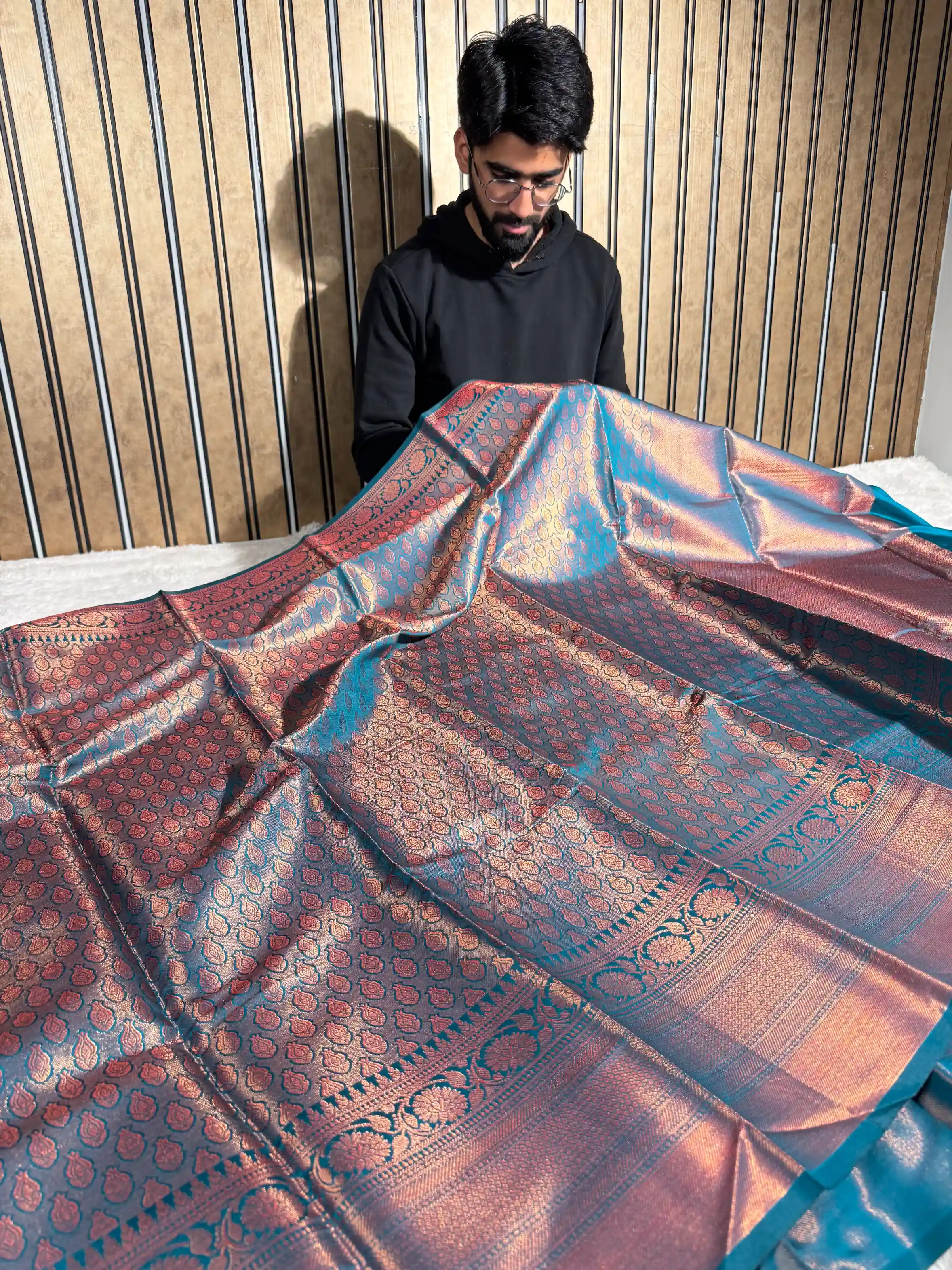 Aqua Blue Softsilk Copper Zari Weave Banarasi Saree