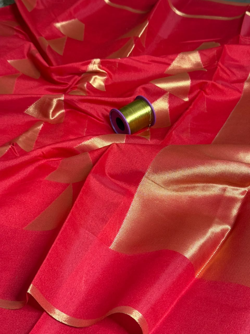 Bright Red Temple Buta Soft Cotton Saree