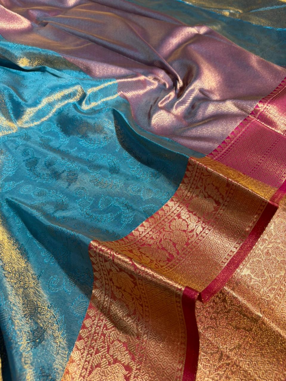 Blue Tissue Silk Traditional Weave Kanjivaram Saree