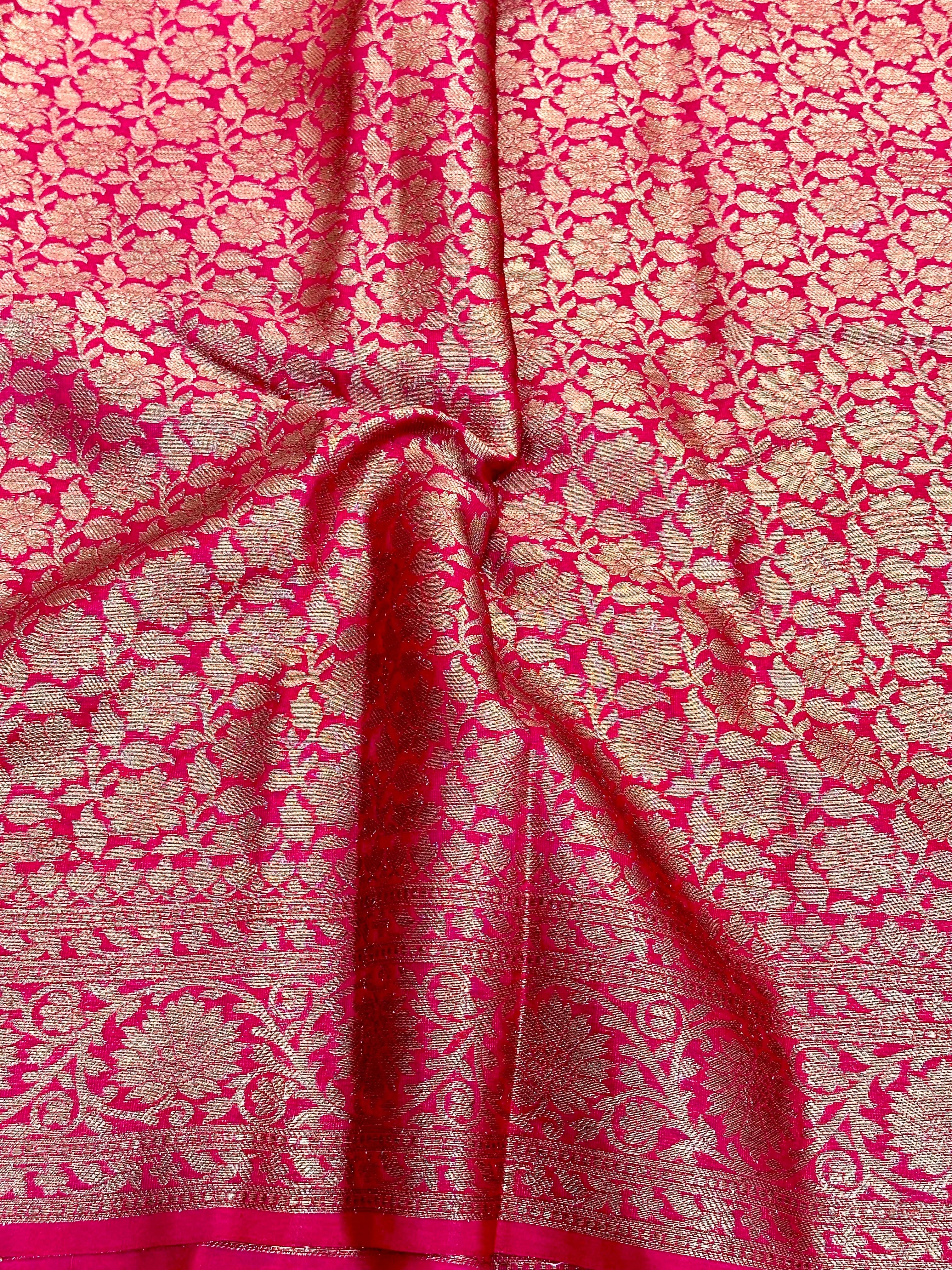 Rani Pink Semi Khaddi Georgette Buti Banarasi Saree