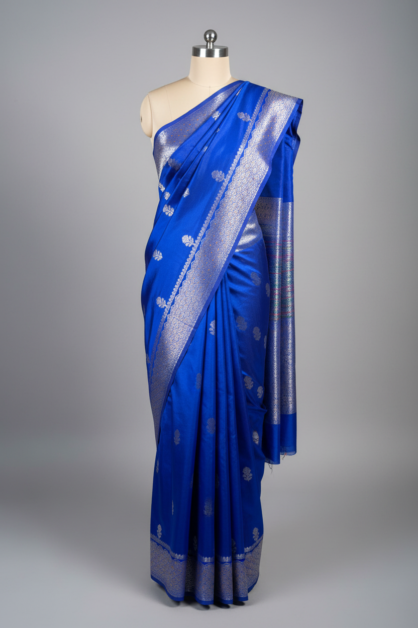 Royal Blue Chinia Silk Contemporary Weave Saree