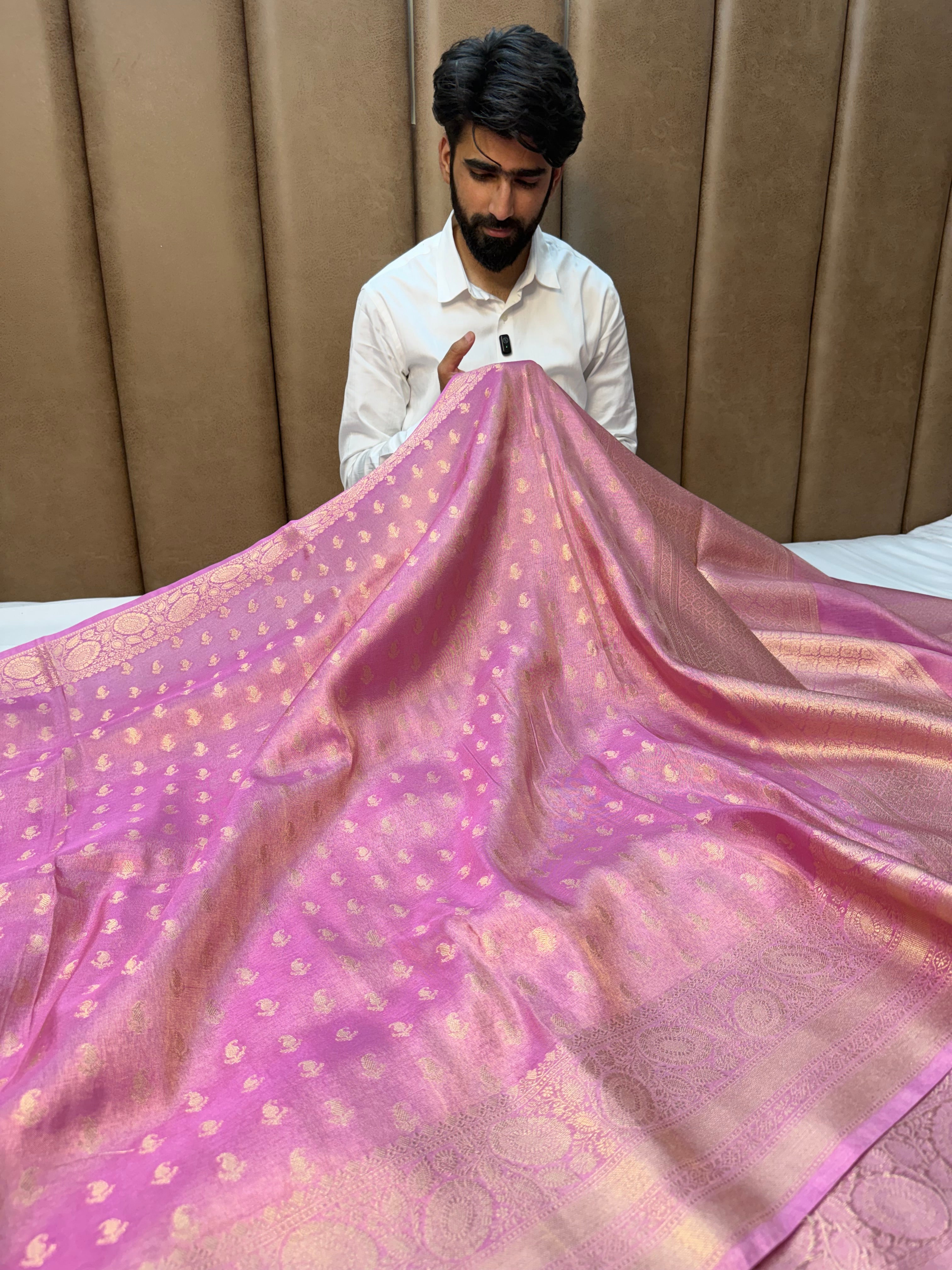Barbie Pink Breathable Soft Tissue Banarasi Saree