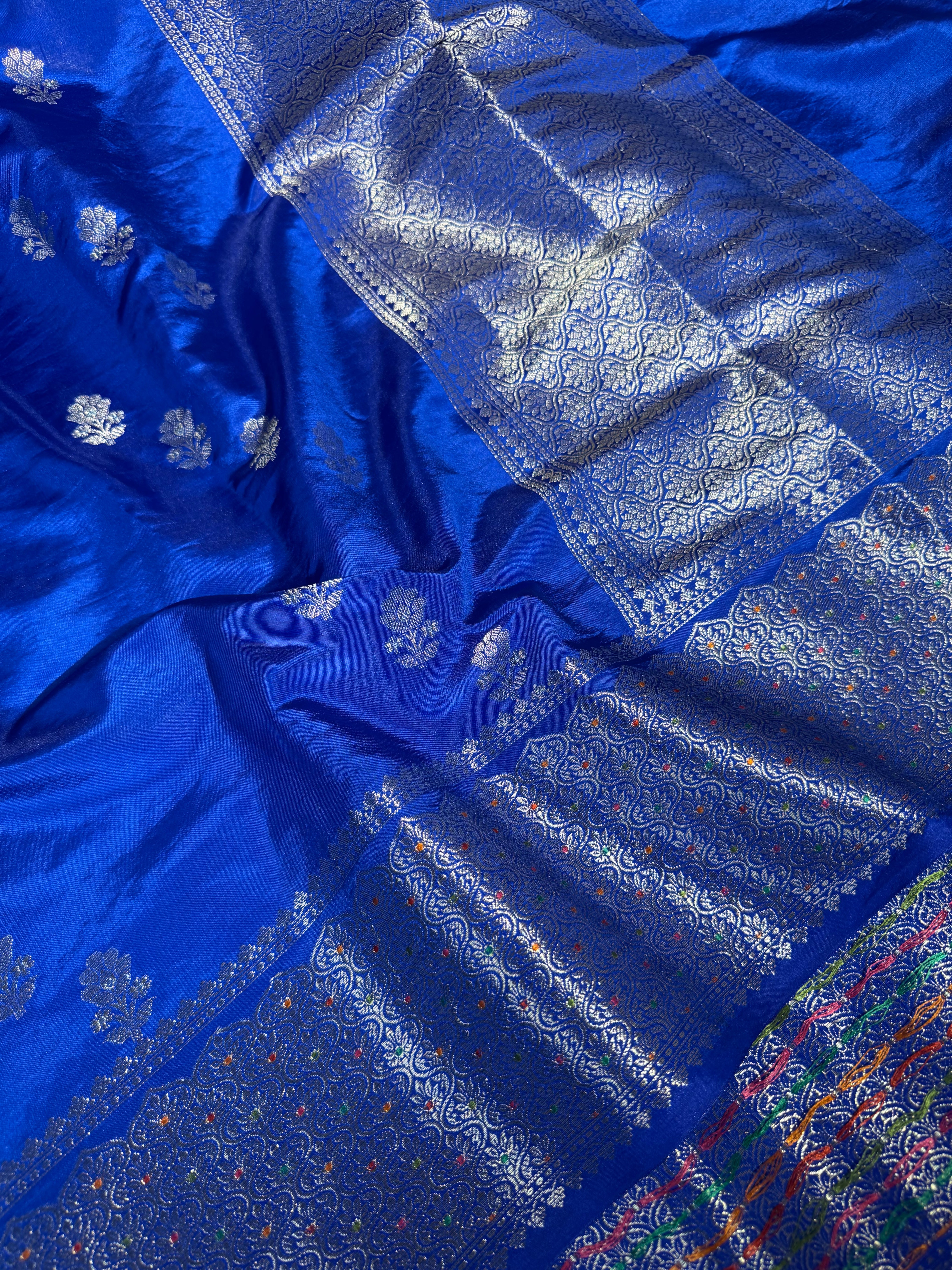 Royal Blue Chinia Silk Contemporary Weave Saree