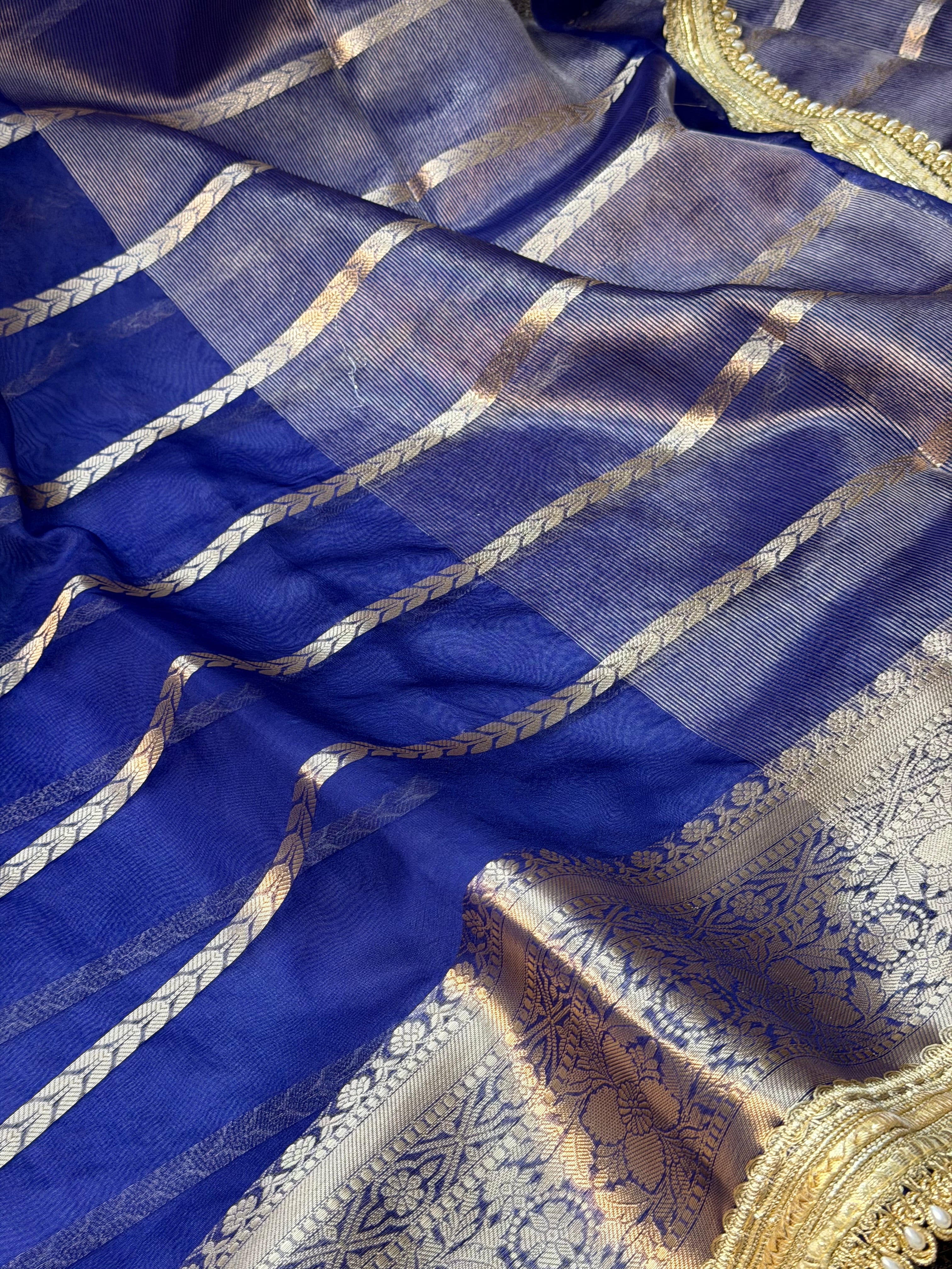 Light Navy Kora Organza Traditional Banarasi Saree