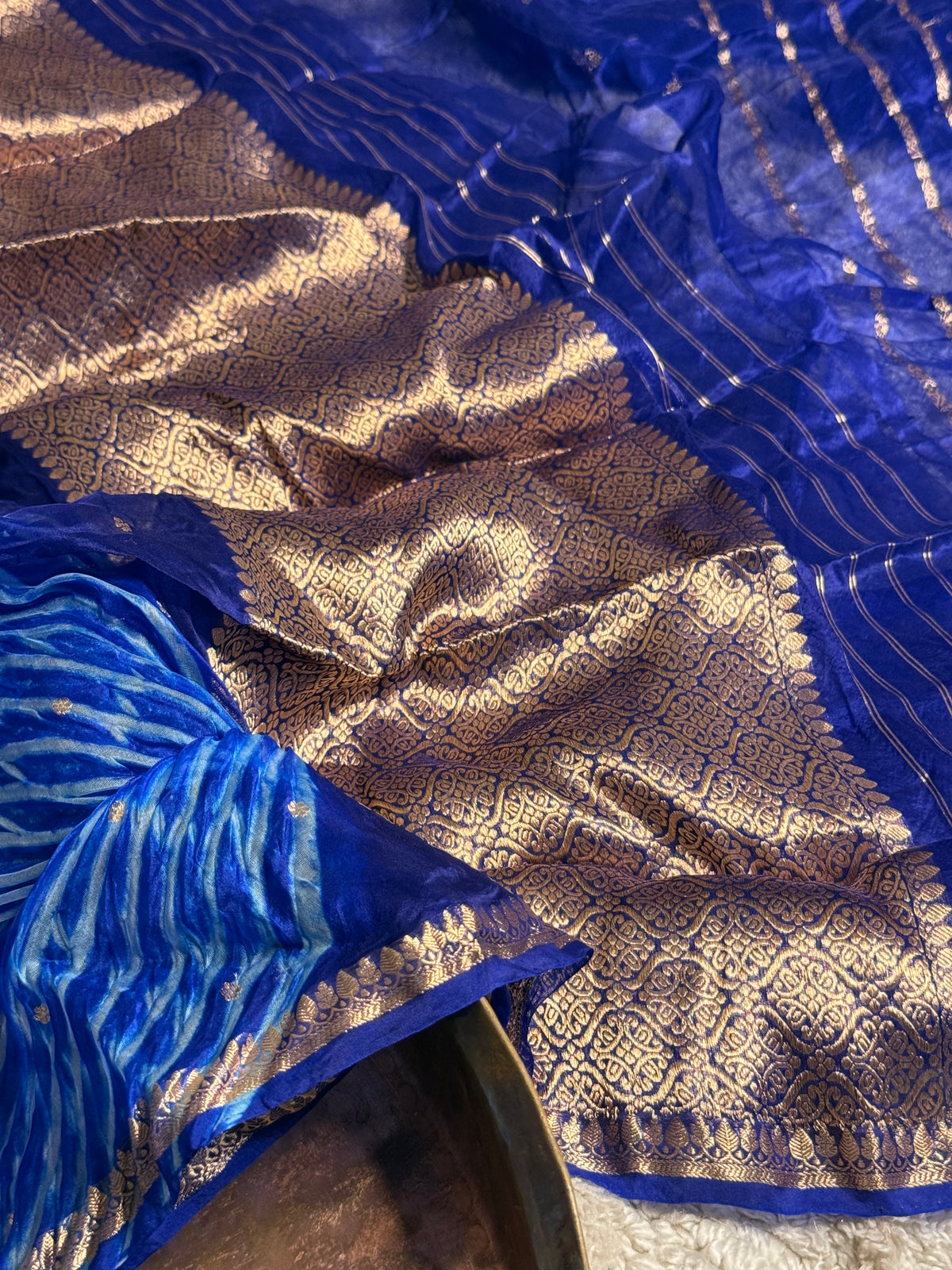 Arashi Blue Handwoven Pure Kora Silk Banarasi Saree