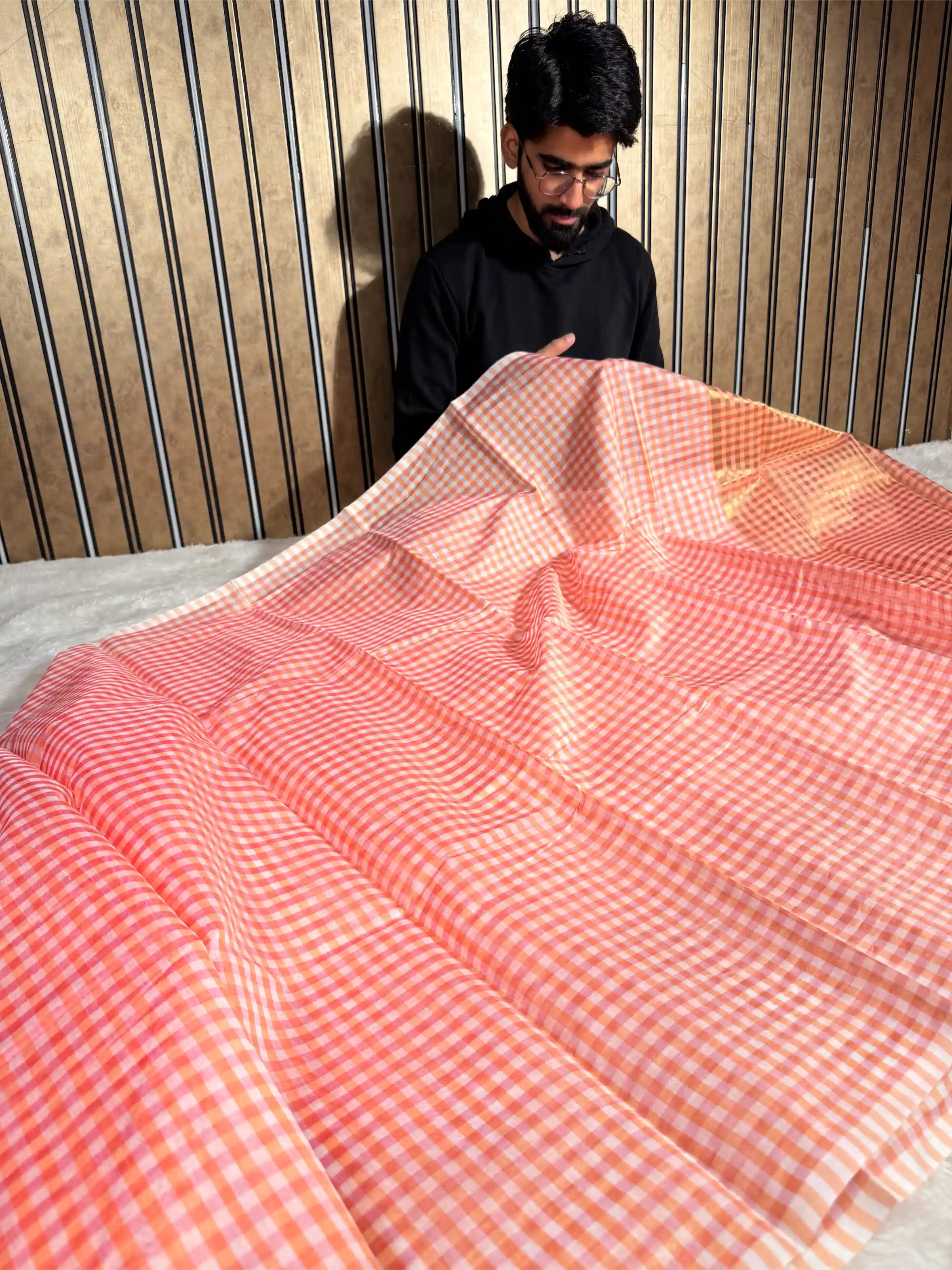 Baby Pink Softsilk Checked Weave Banarasi Saree