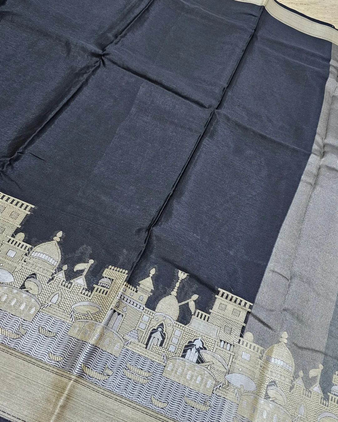 Black Georgette Silk Ghat Pattern Banarasi Saree