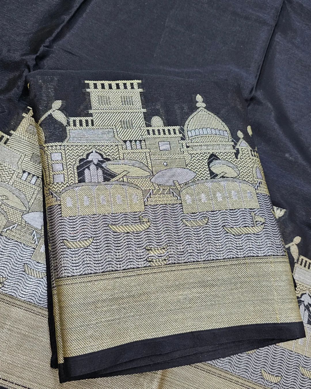 Black Georgette Silk Ghat Pattern Banarasi Saree