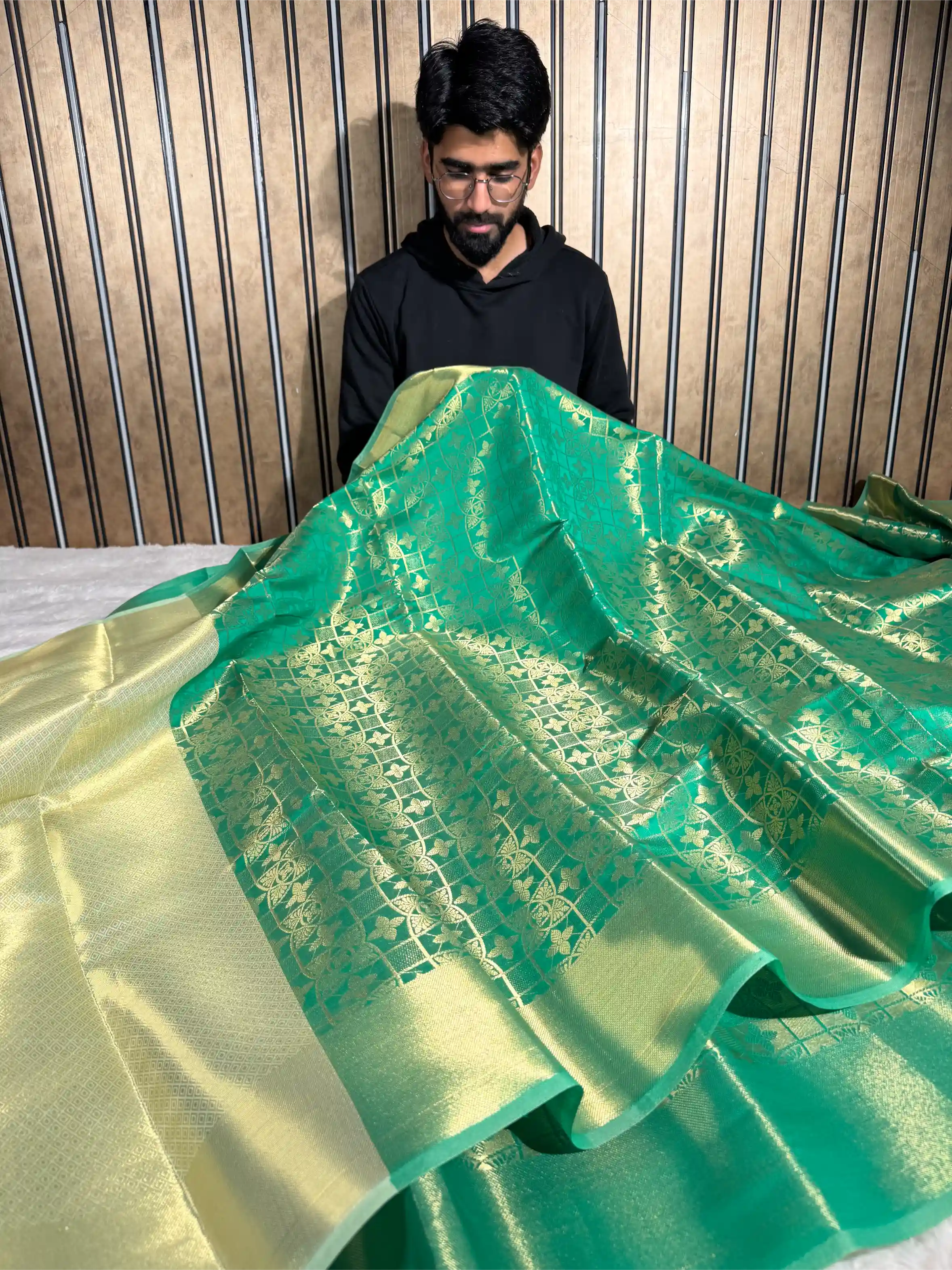 Bright Green Kanjivaram Tissue Embossed Banarasi Saree