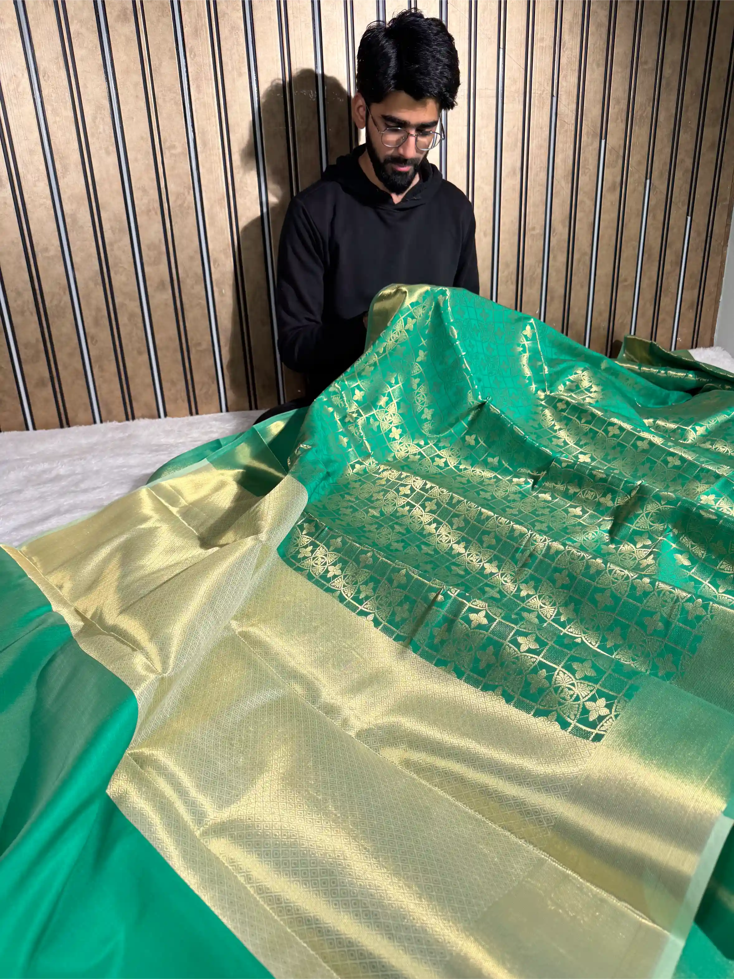 Bright Green Kanjivaram Tissue Embossed Banarasi Saree