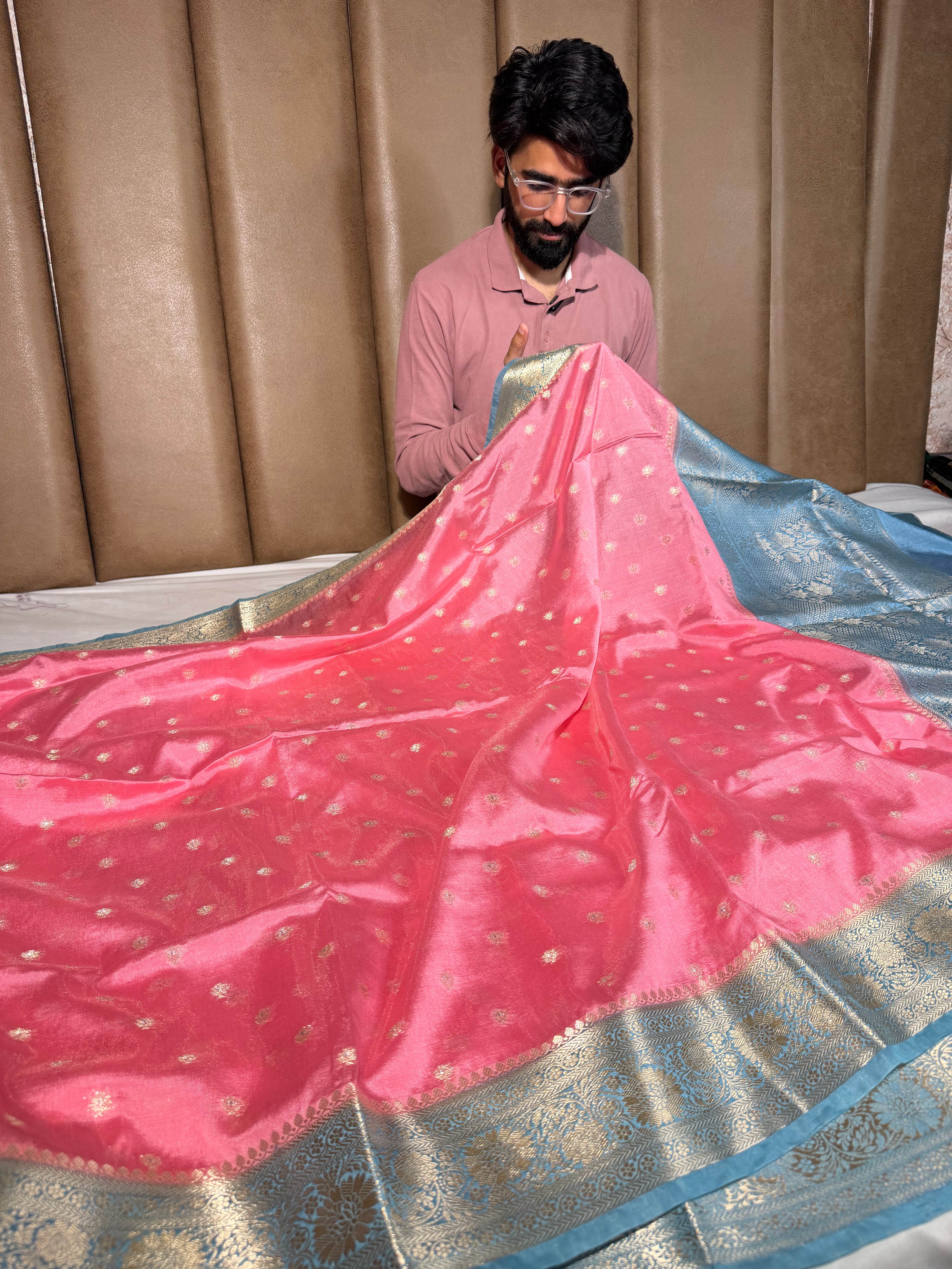Pink Firozi Soft Georgette Traditional Banarasi Saree