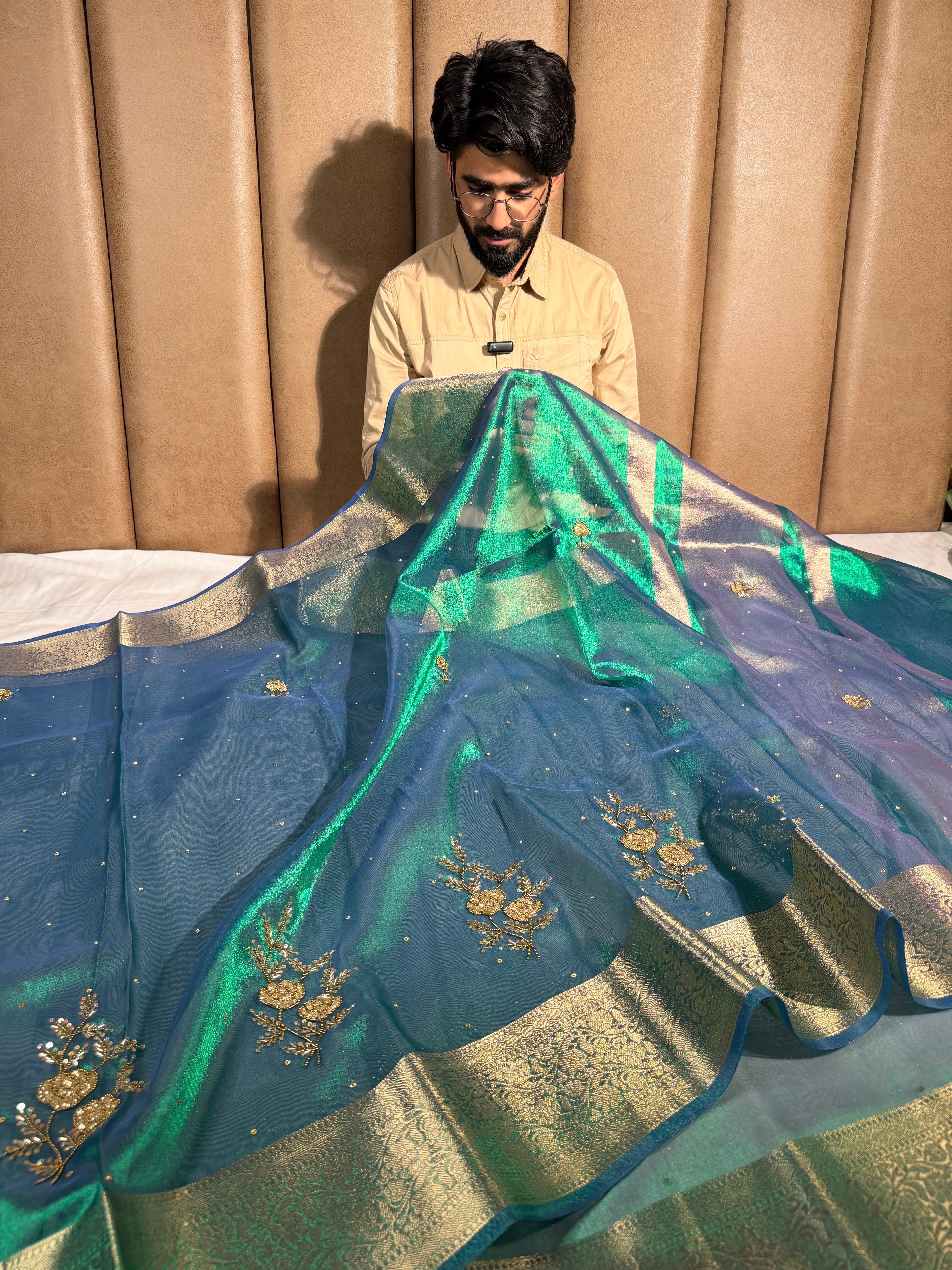 Rare Peacock Tissue Silk Handwork Banarasi Saree