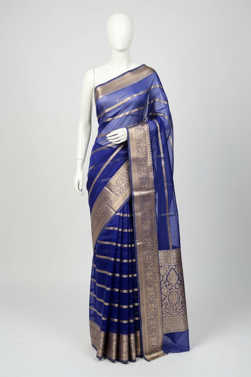 Light Navy Kora Organza Traditional Banarasi Saree