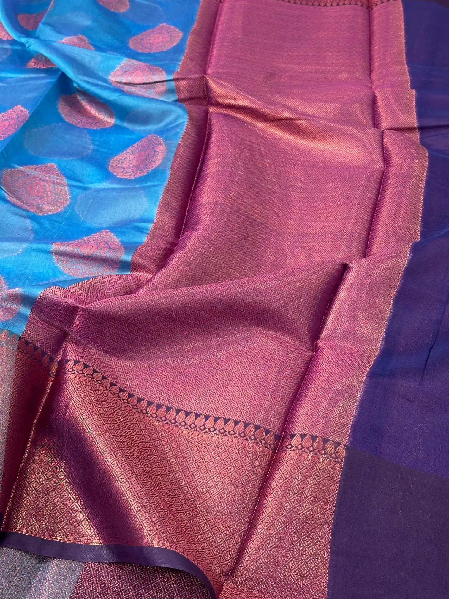 Light blue soft cotton silk Banarasi saree