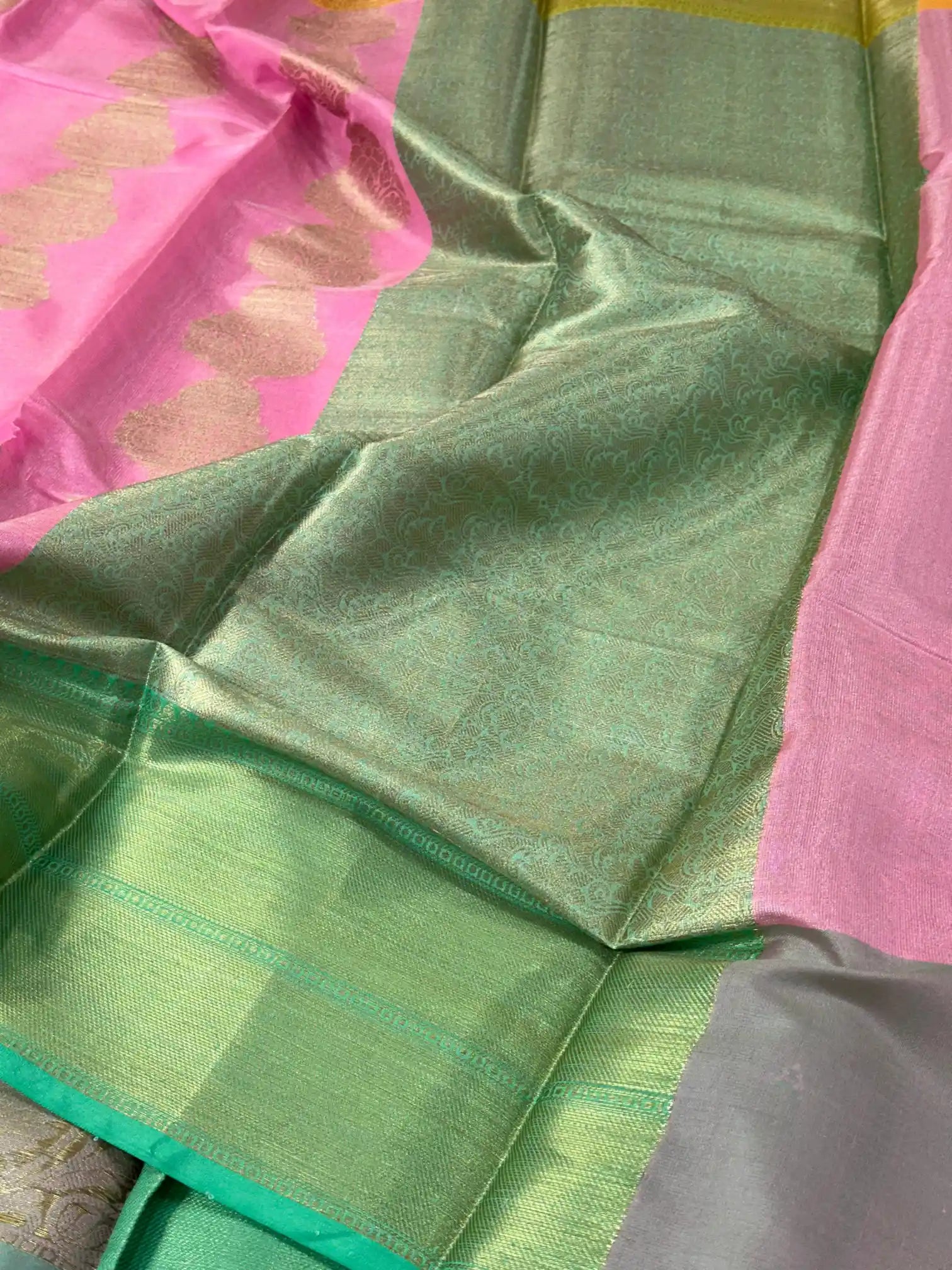 Bright pink soft tissue traditional Banarasi saree