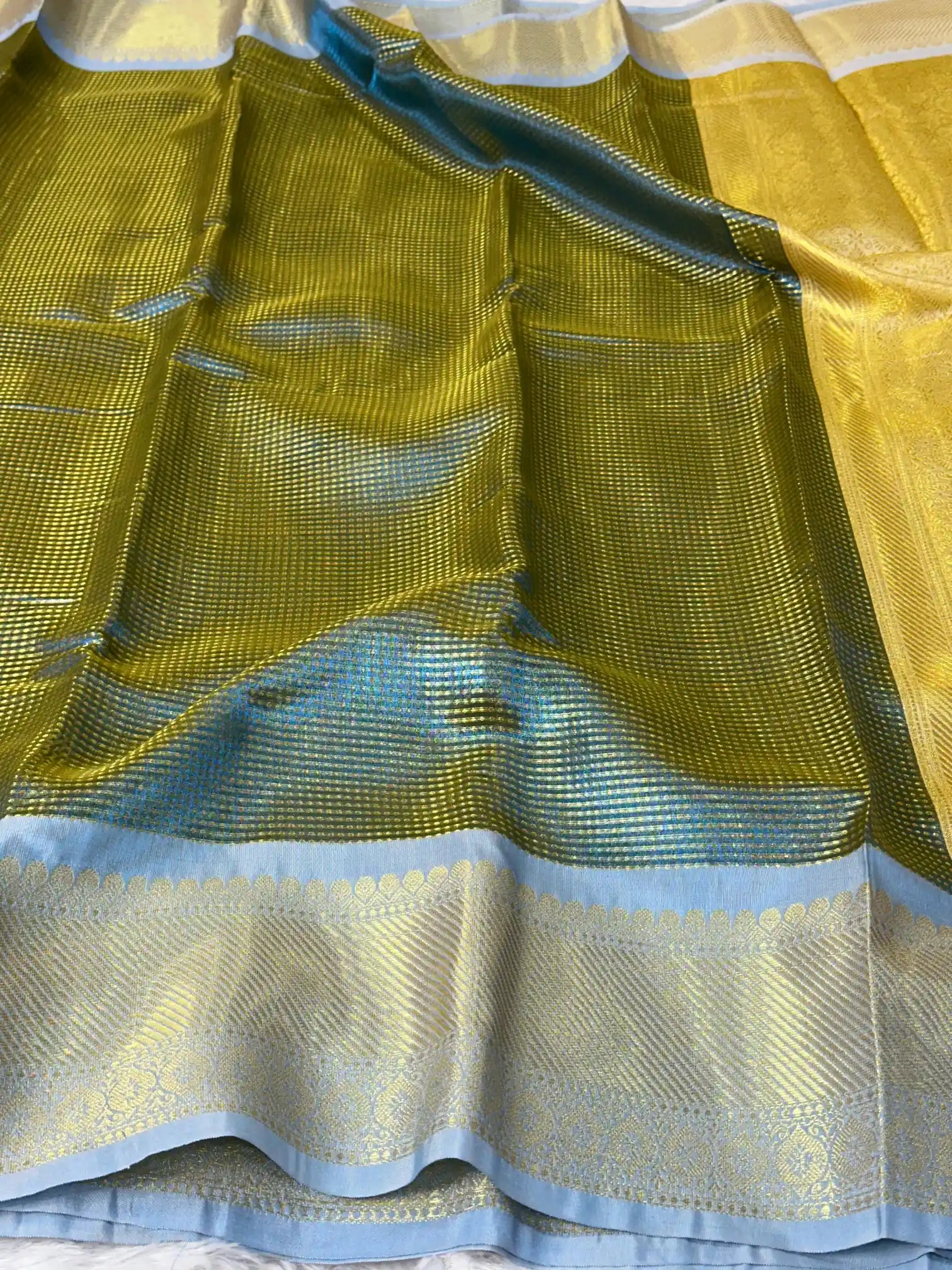 Metallic blue brocade kanjivaram tissue saree