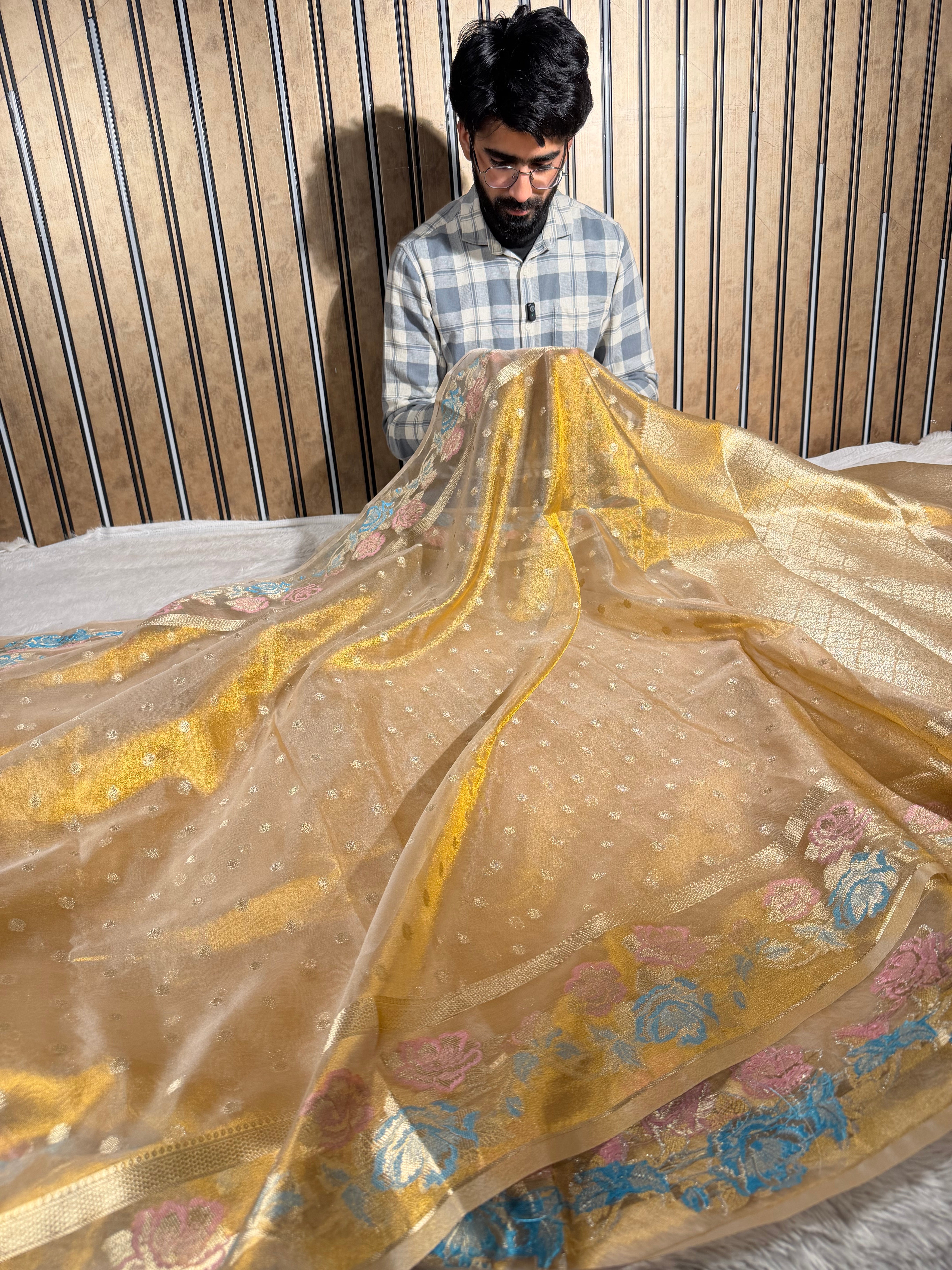 Copper Tissue Silk Tilfi Meenakari Banarasi Saree