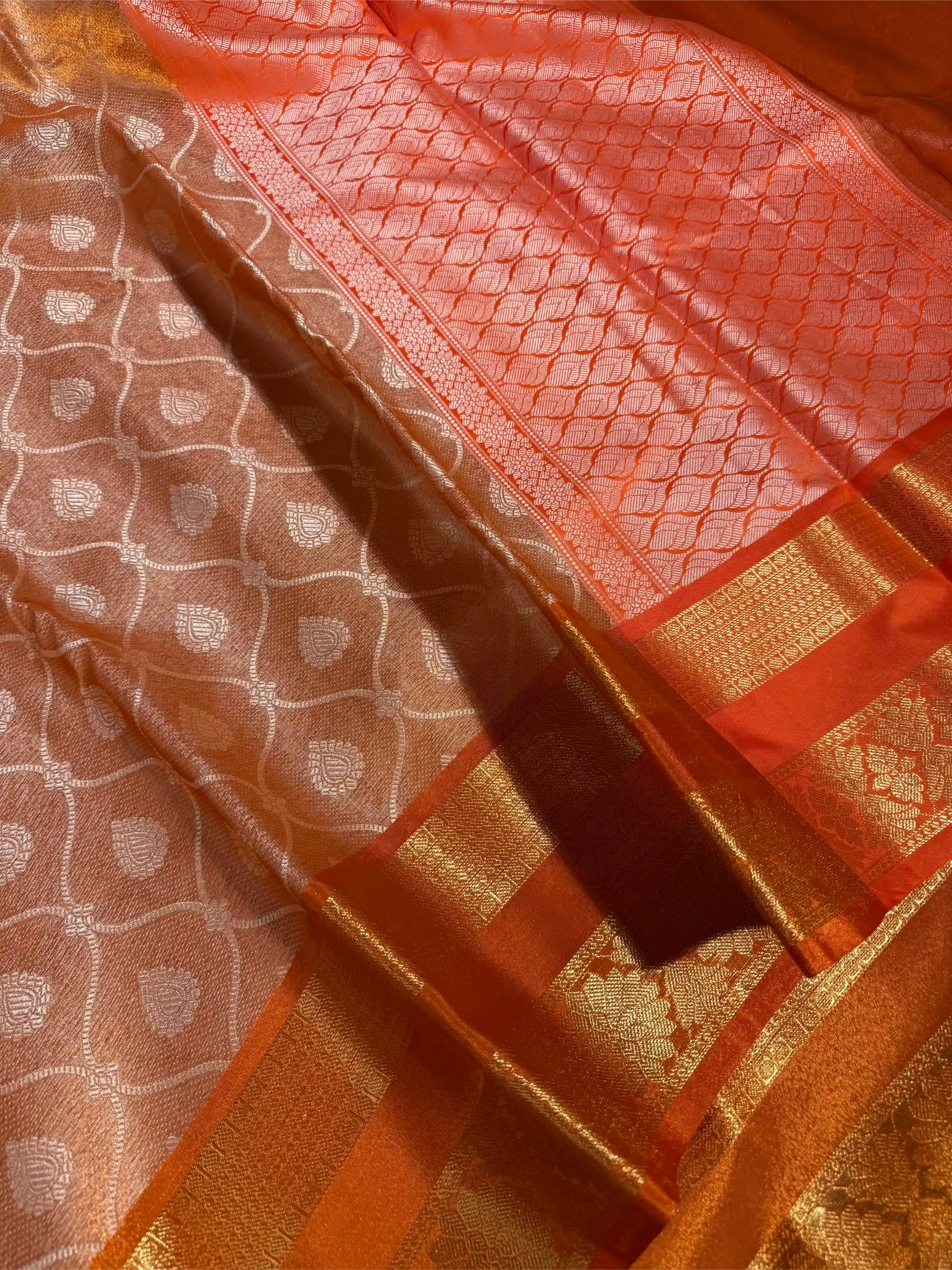 Metallic Orange Traditional Softsilk Banarasi Saree