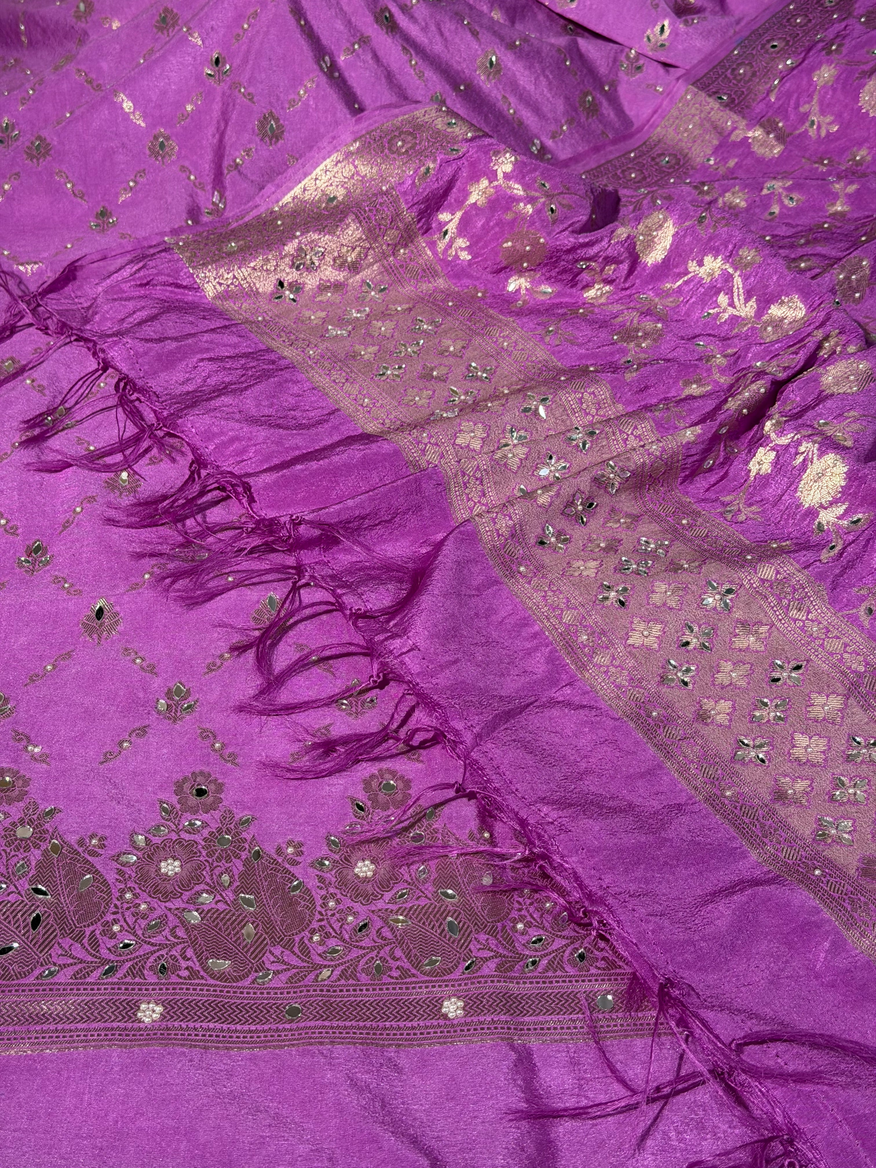 Pretty Lavender Chinia Silk Banarasi Mirror Work Suit