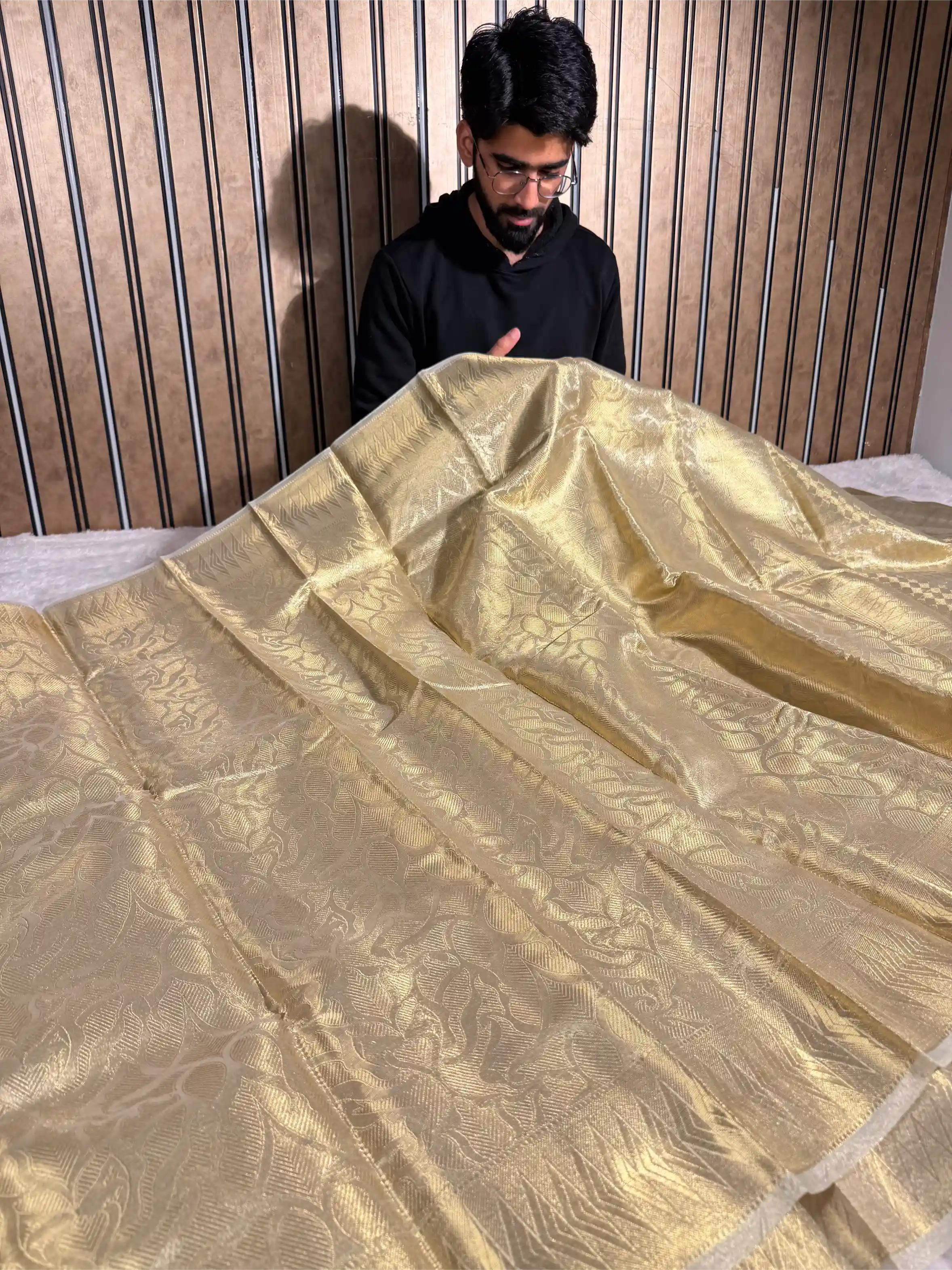 Golden Tissue Silk Embossed Weave Banarasi Saree