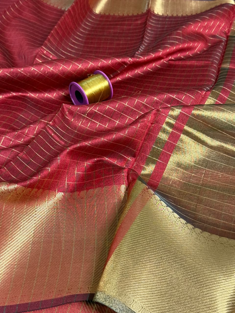 Light Maroon Zari Checks Cotton Saree