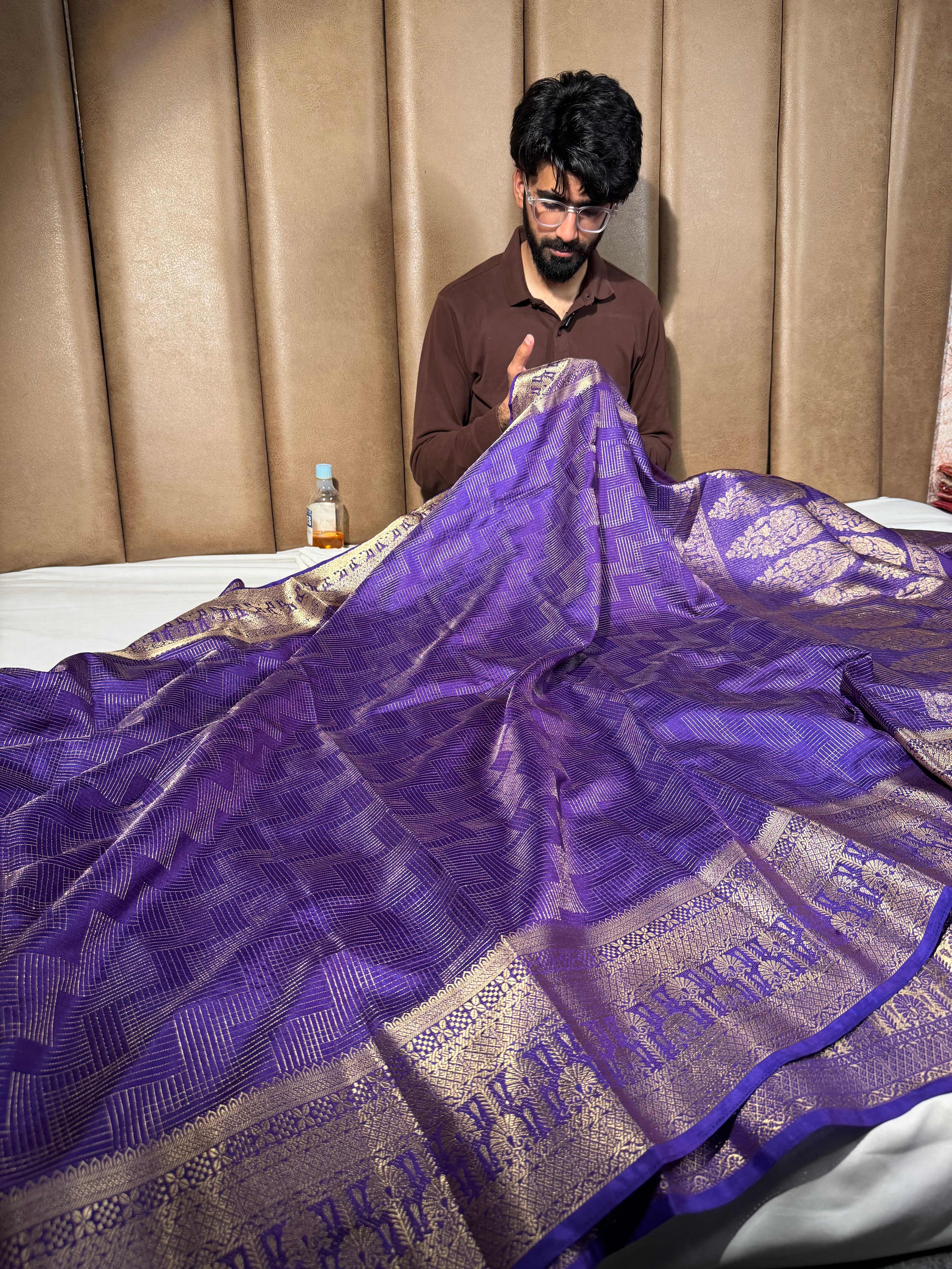 Bright Purple Intricate Crepe Georgette Banarasi Saree