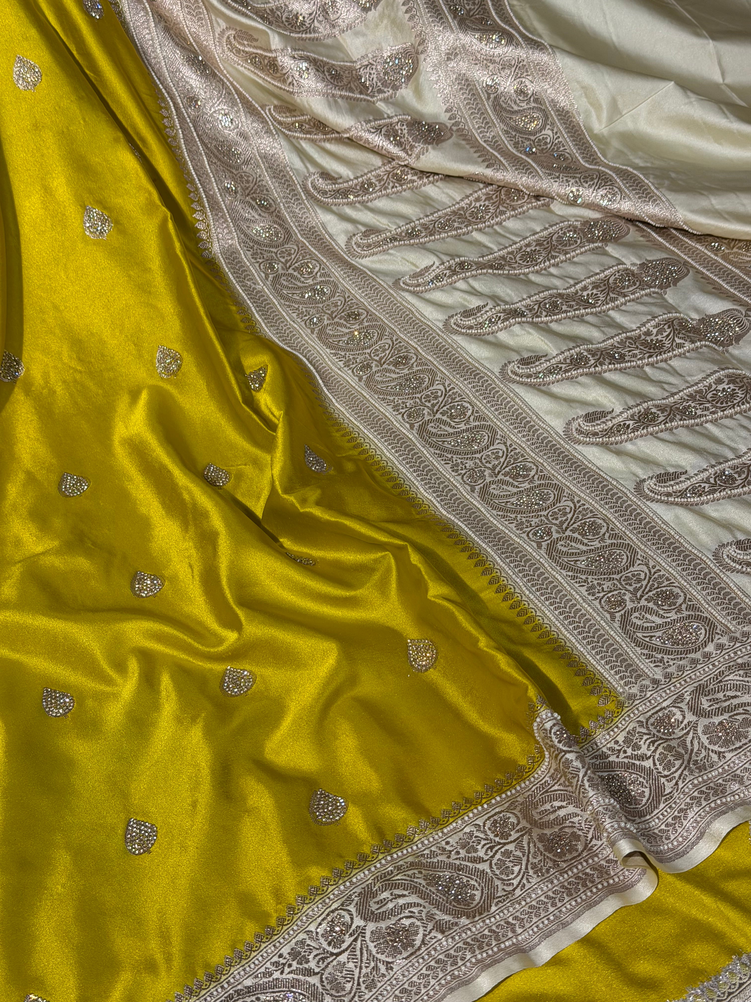 Mehendi Green Mashru Katan Premium Handwork Saree