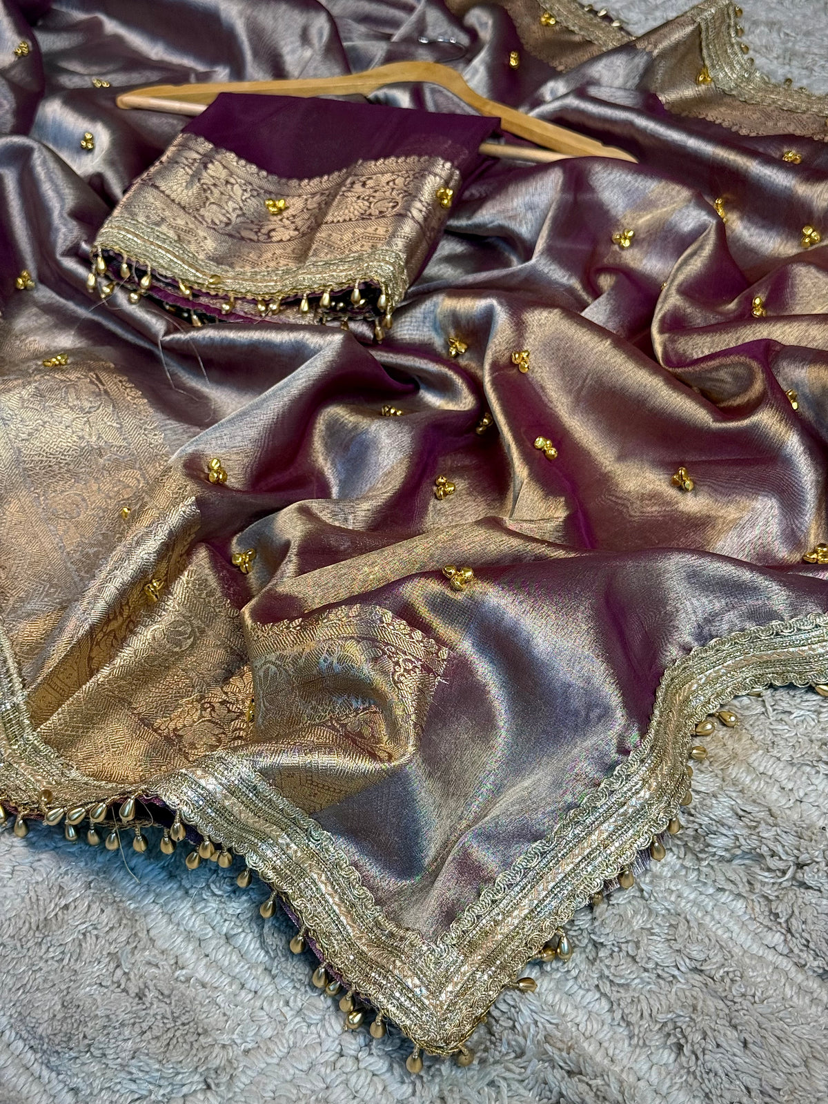 Rusted Garnet Tissue Silk Viral Ghungroo Saree