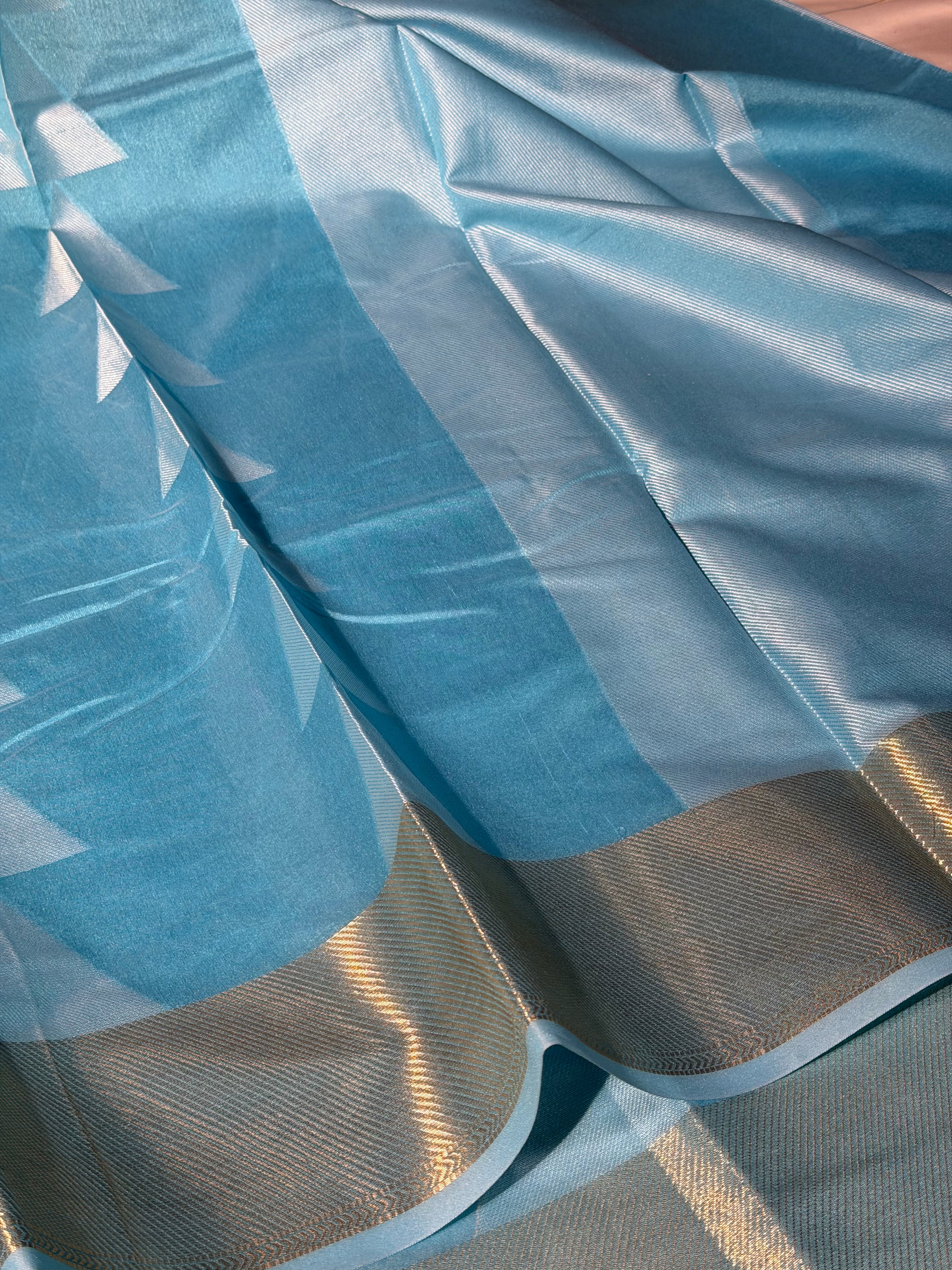 Firozi Blue Temple Buta Soft Cotton Banarasi Saree