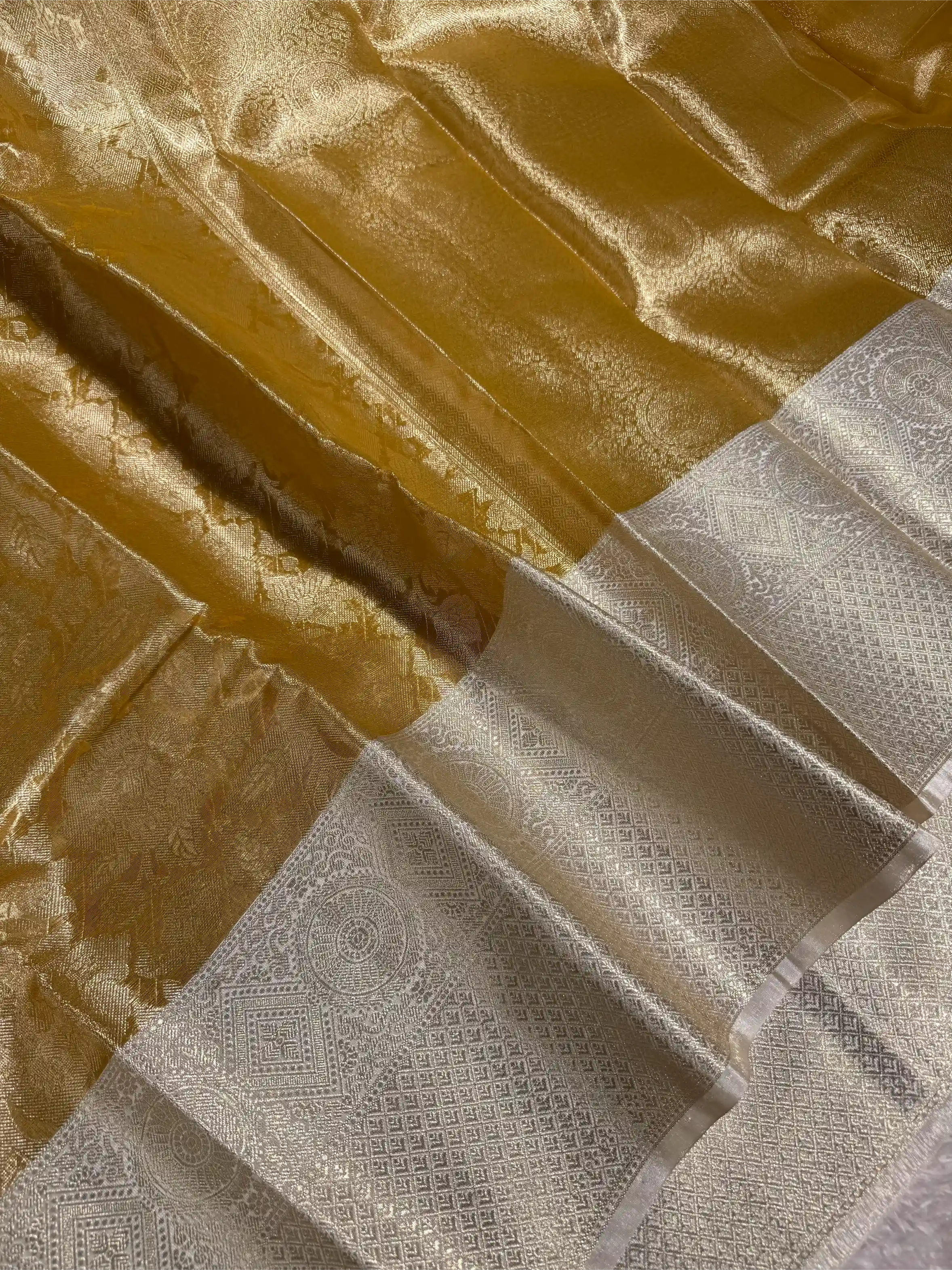 Golden Contrast Tissue Silk Floral Jaal Banarasi Saree