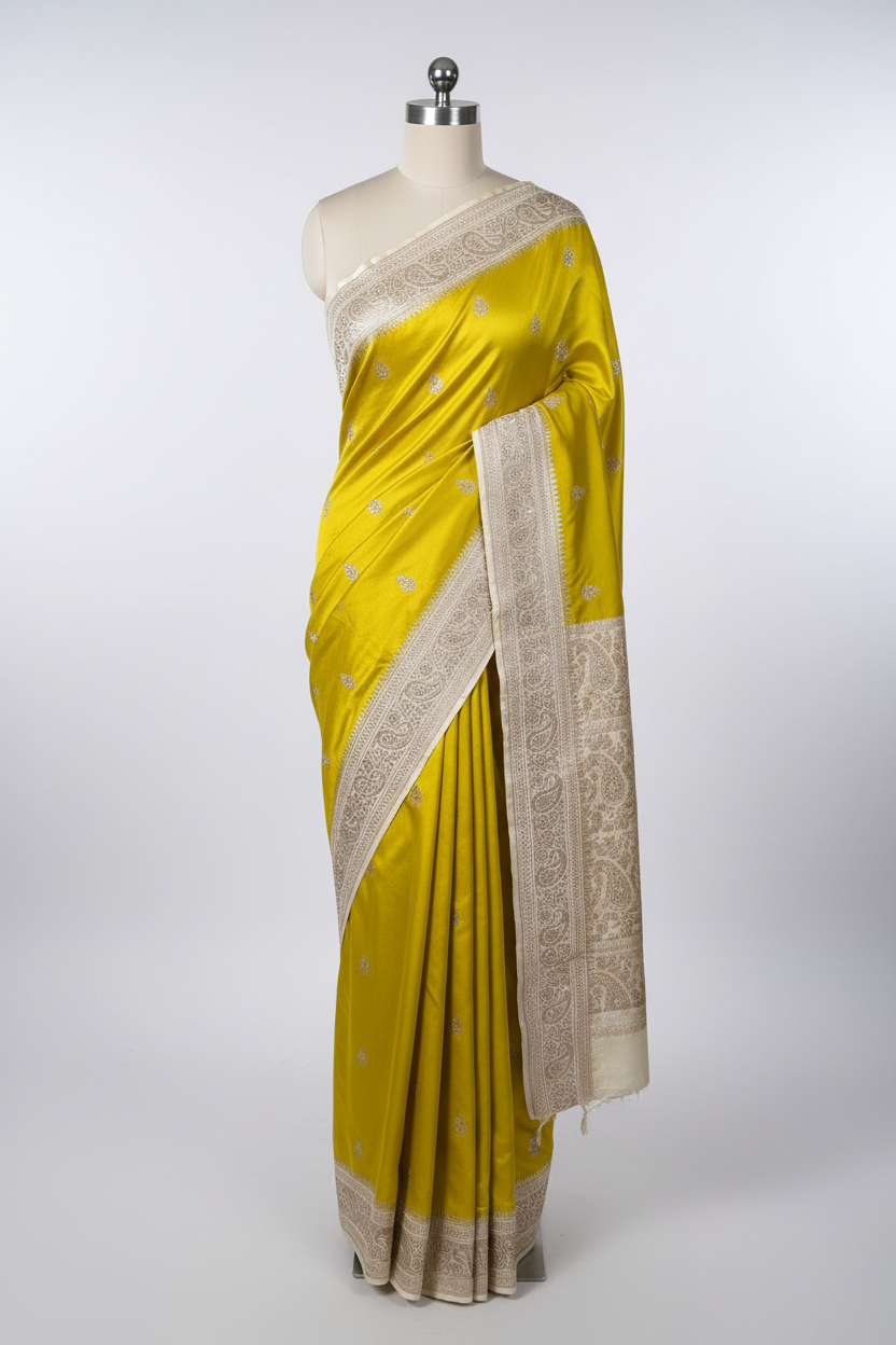 Mehendi Green Mashru Katan Premium Handwork Saree