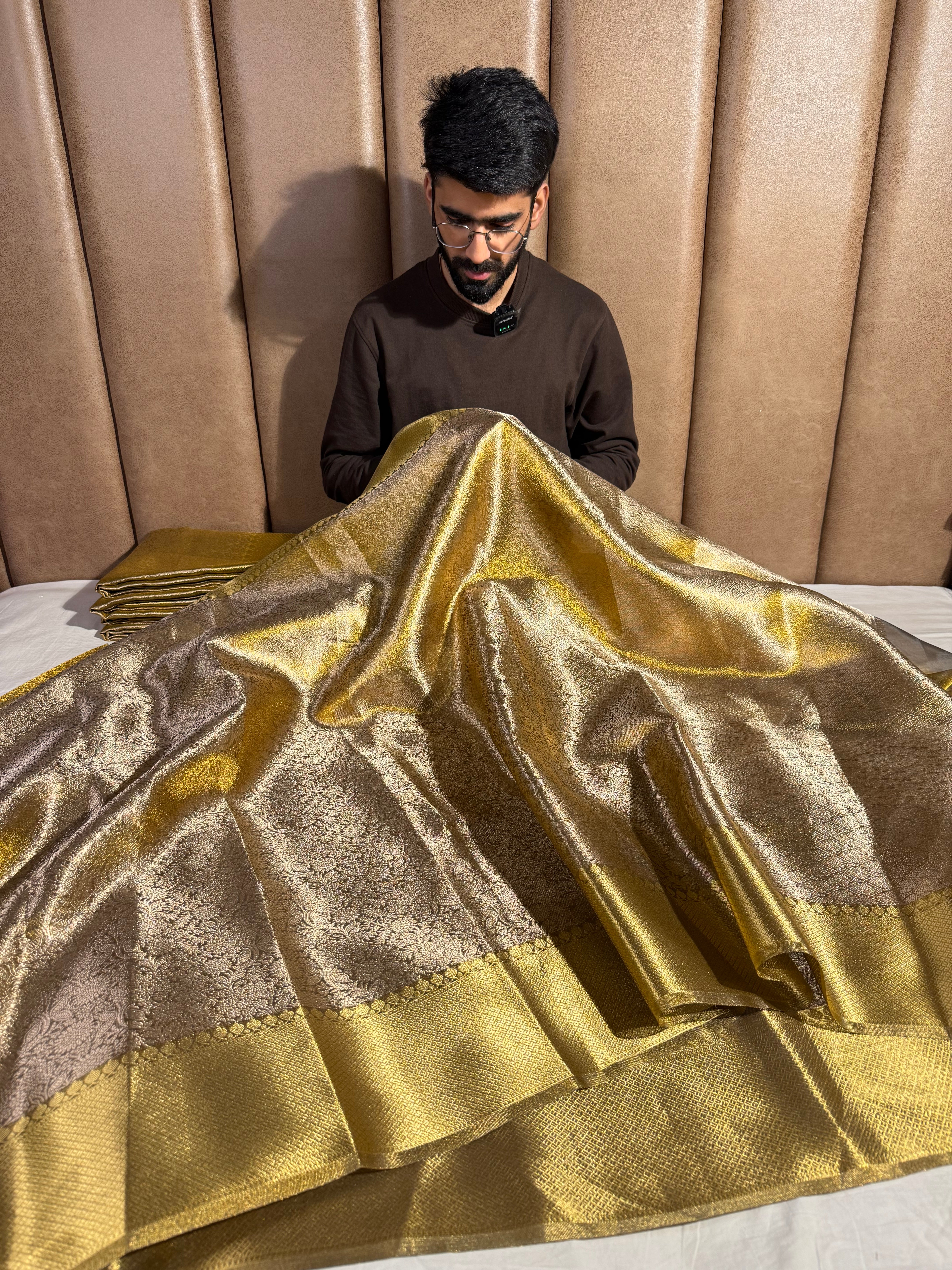 Ready To Wear Copper Brocade Tissue Saree