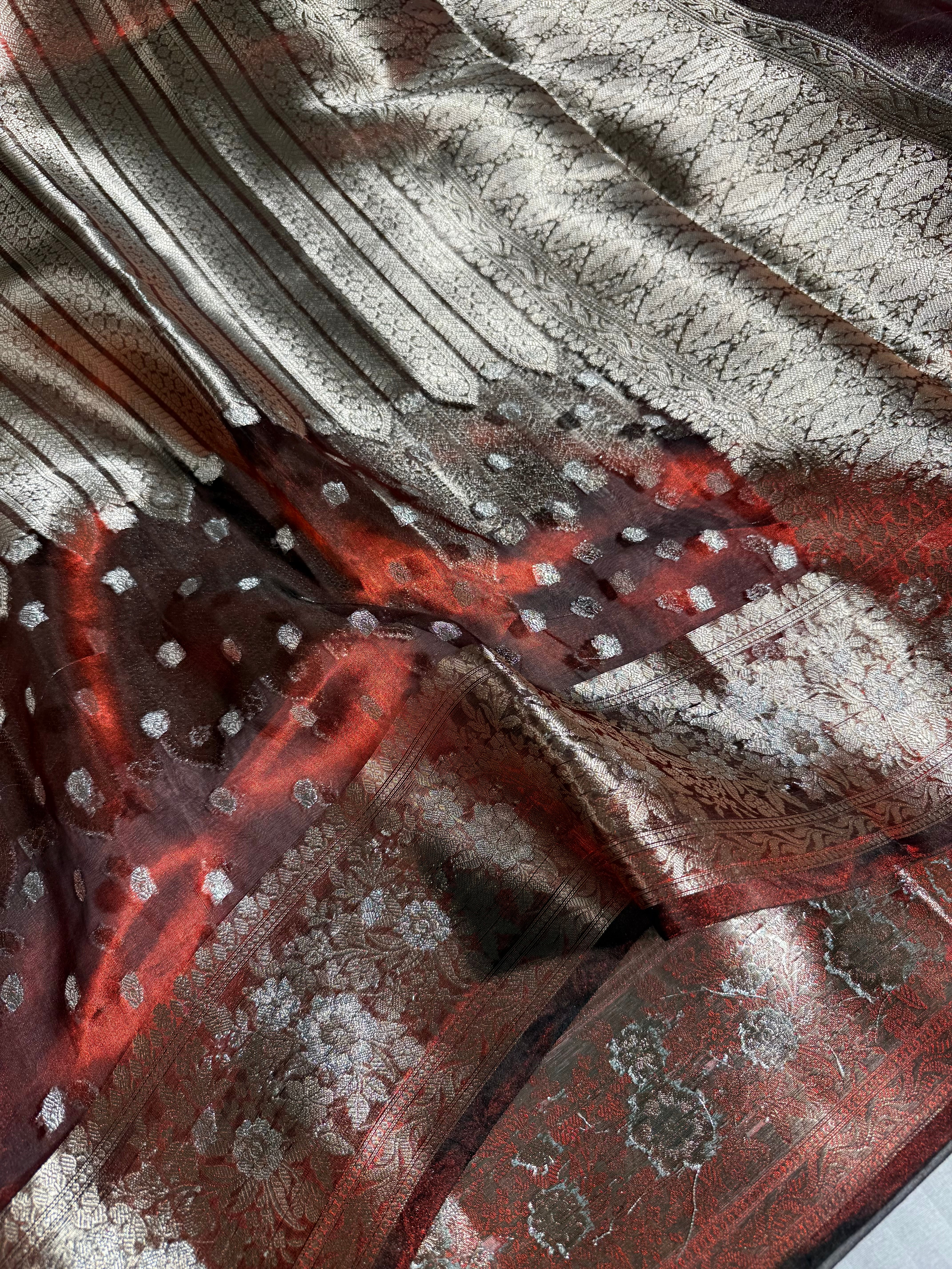 Carmine Maroon Pure Tissue Silk Heritage Saree