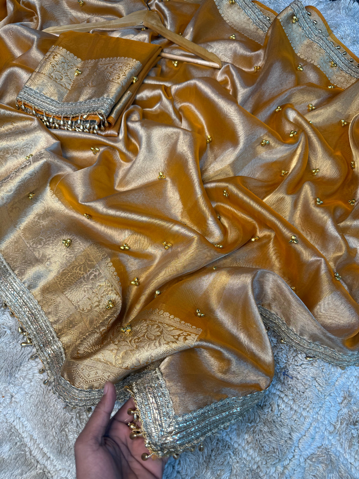 Metallic Yellow Tissue Silk Viral Ghungroo Saree
