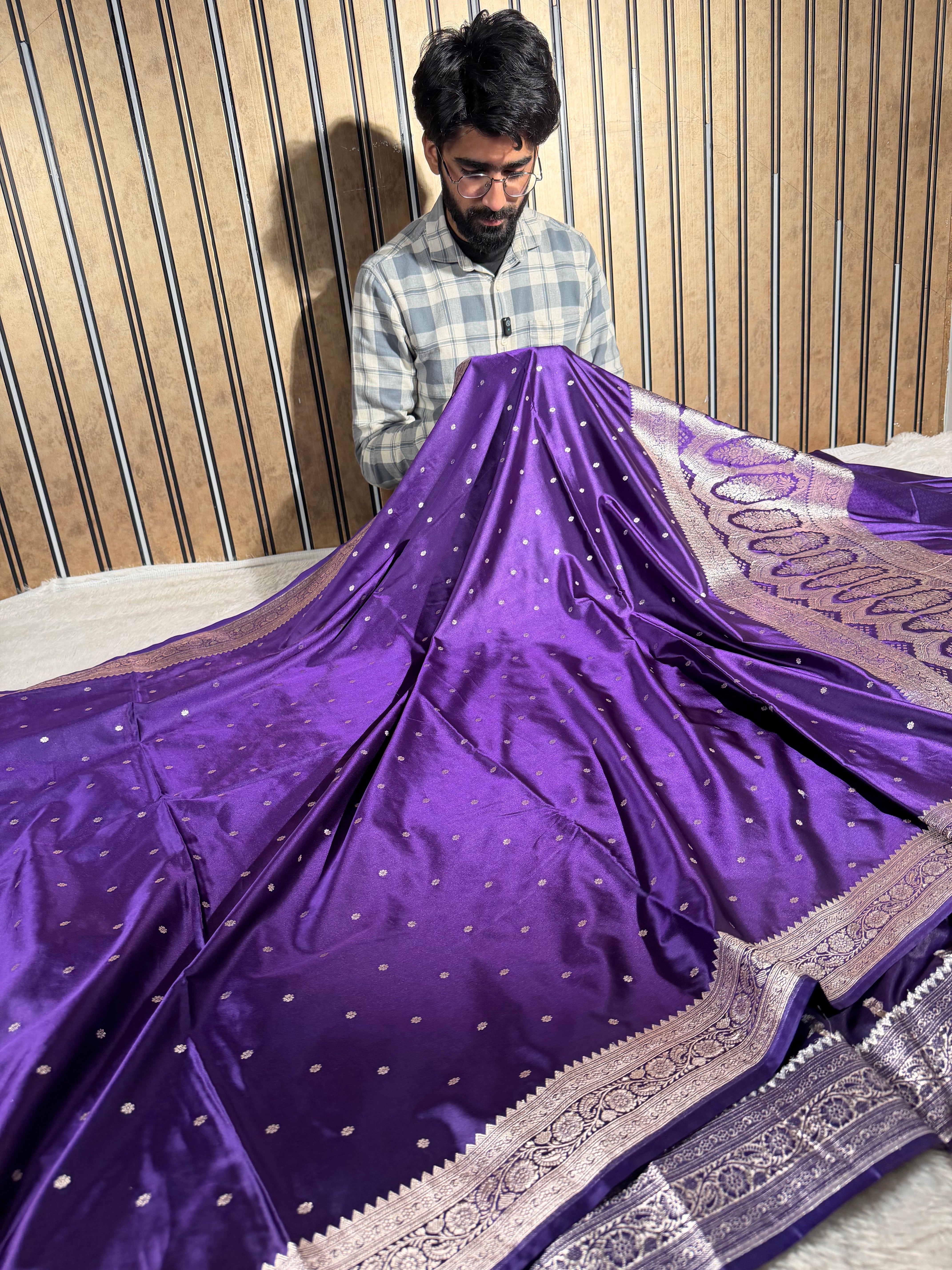 Bright Purple Mashru Katan Silk Eccentric Banarasi Saree