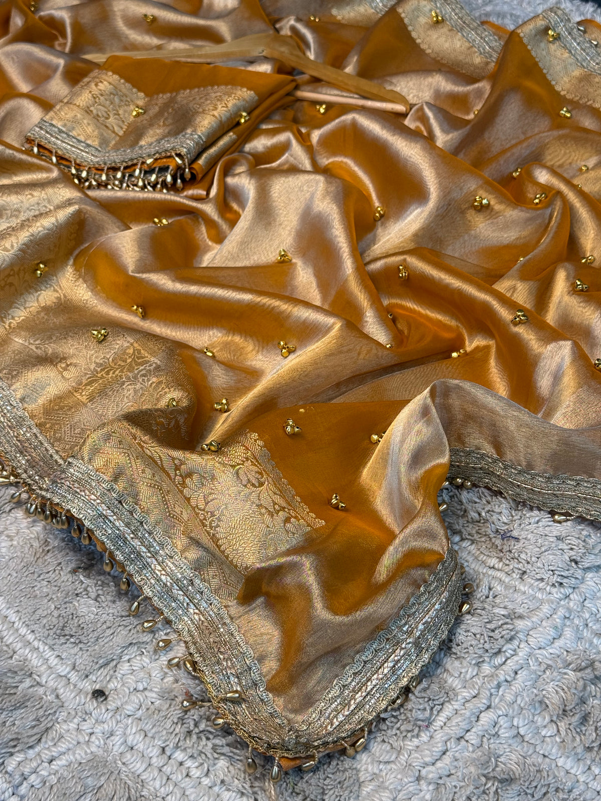 Metallic Yellow Tissue Silk Viral Ghungroo Saree