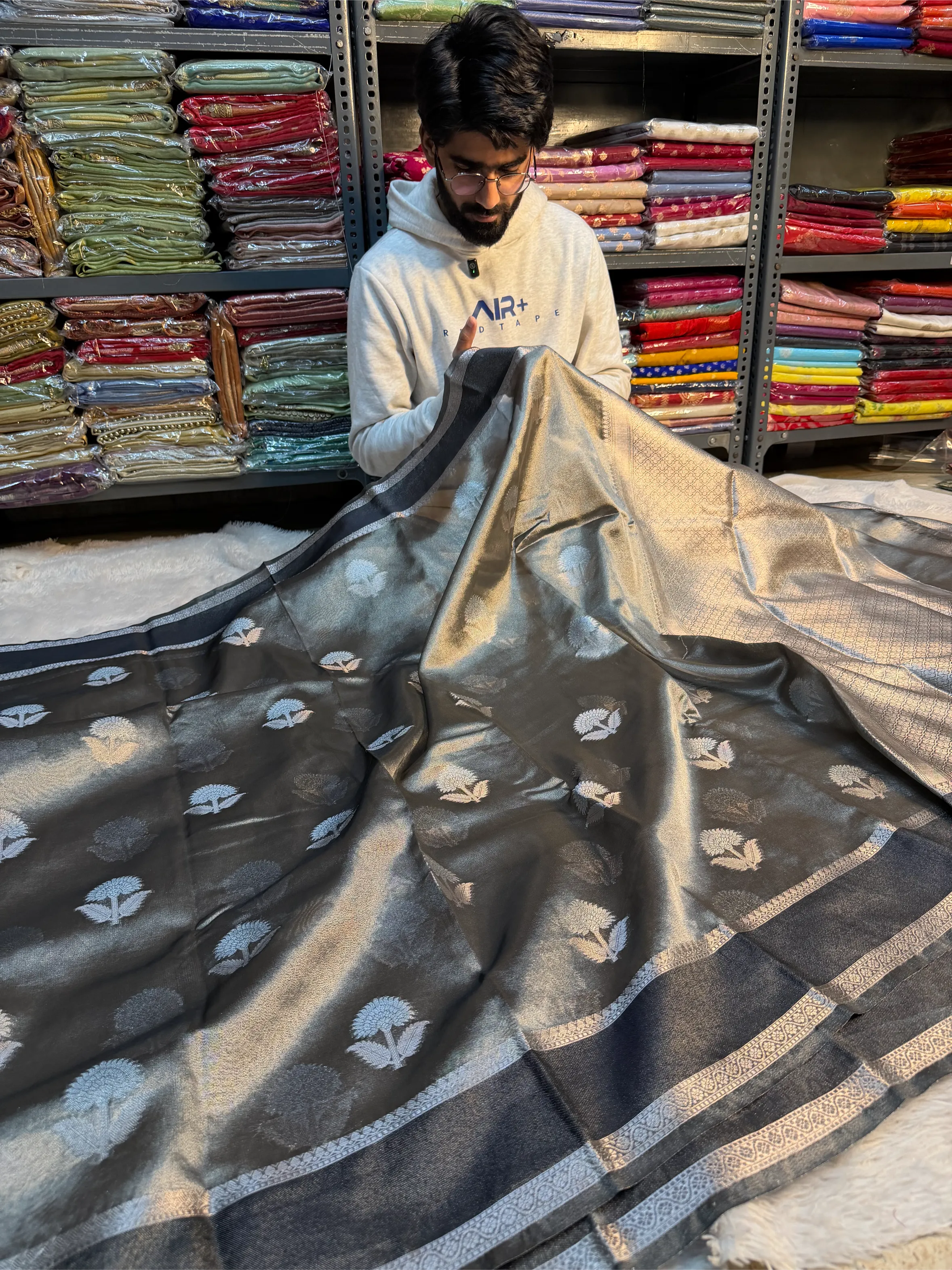 Ash Grey Soft Tissue Heritage Banarasi Saree