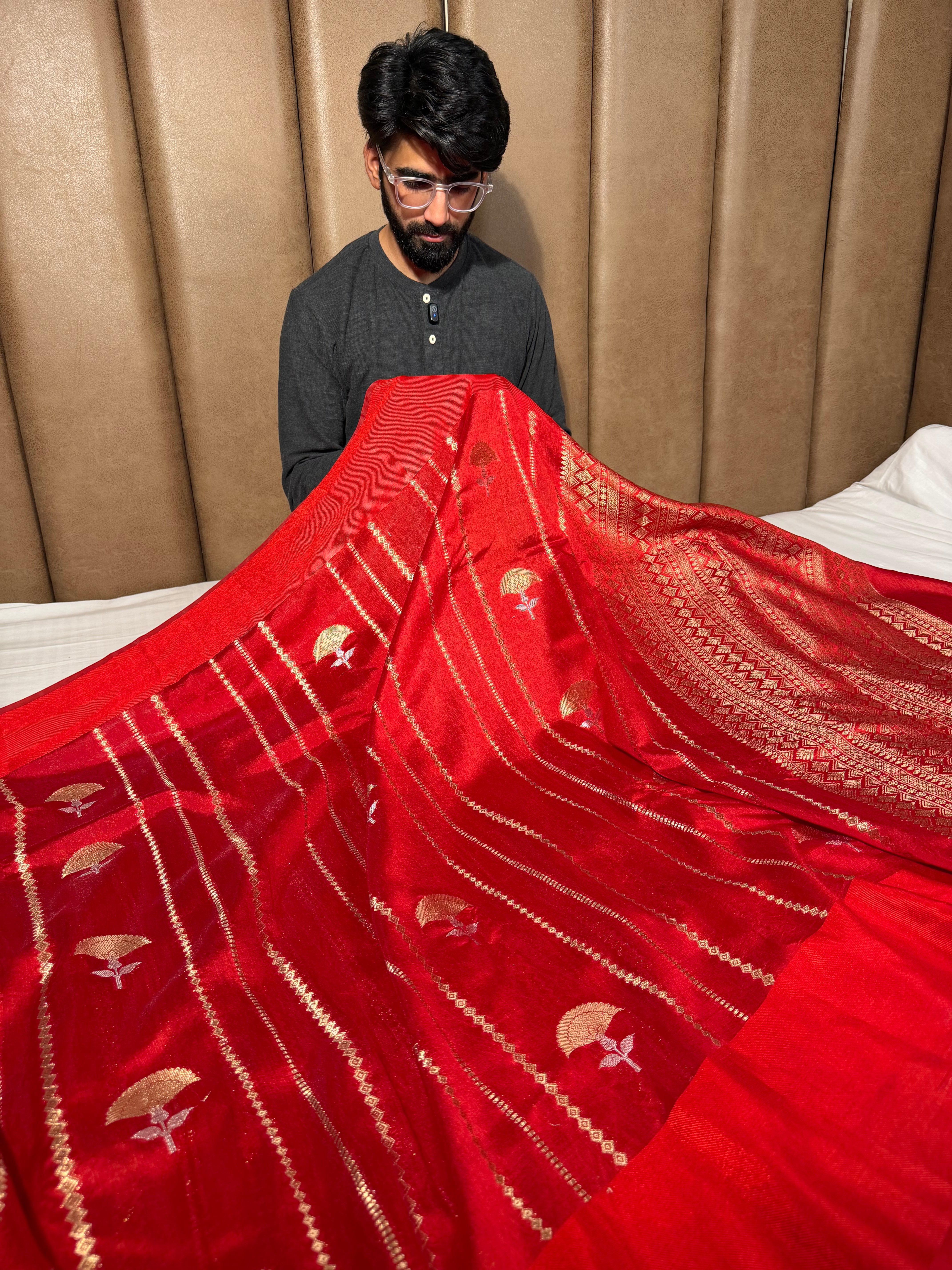 Bridal Red Mango Silk Heritage Banarasi Saree