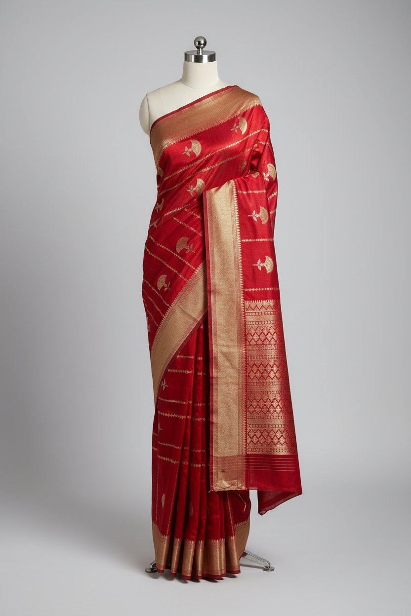 Bridal Red Mango Silk Heritage Banarasi Saree
