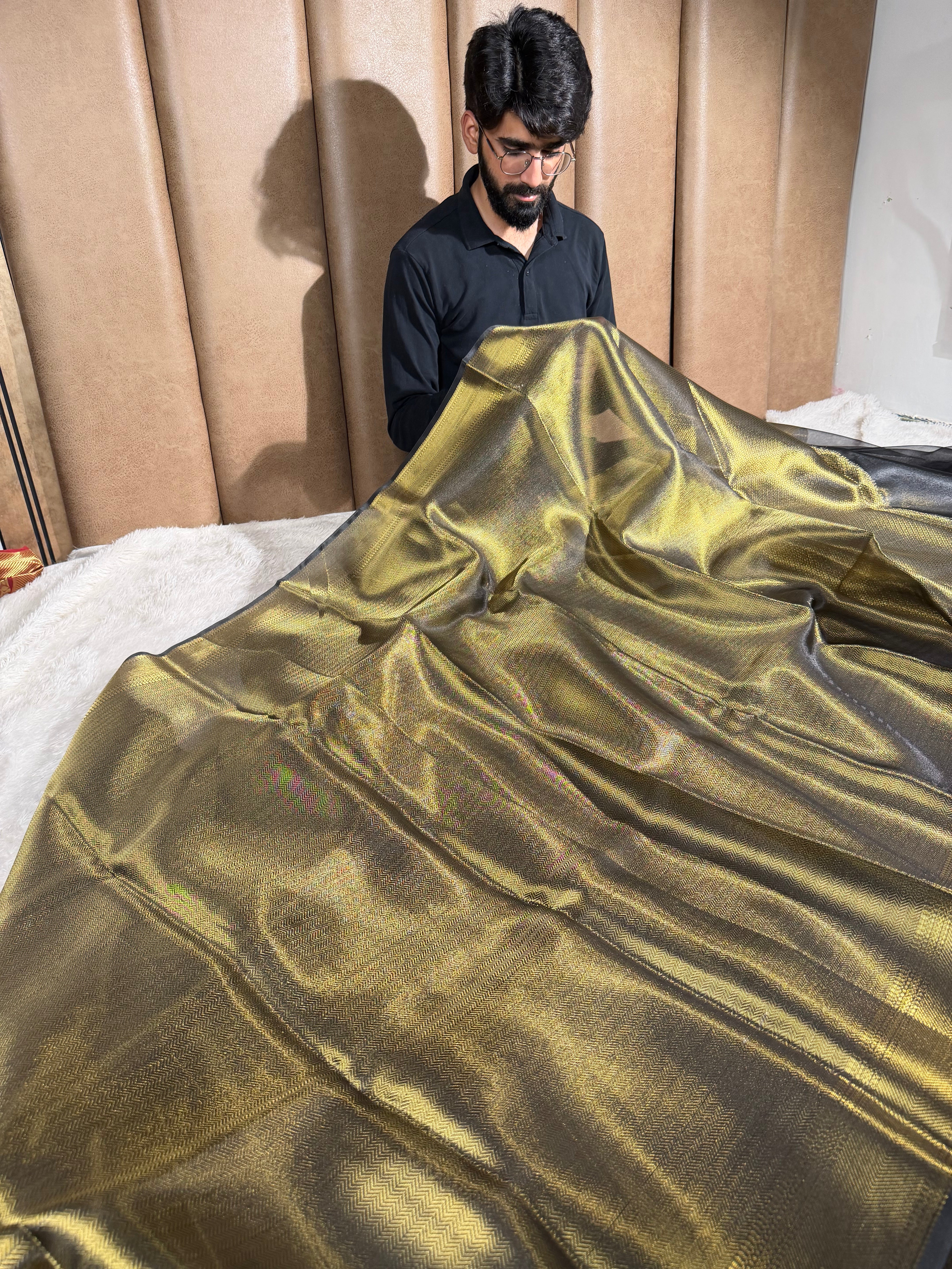 Ash Gold Dual Shaded Brocade Tissue Saree