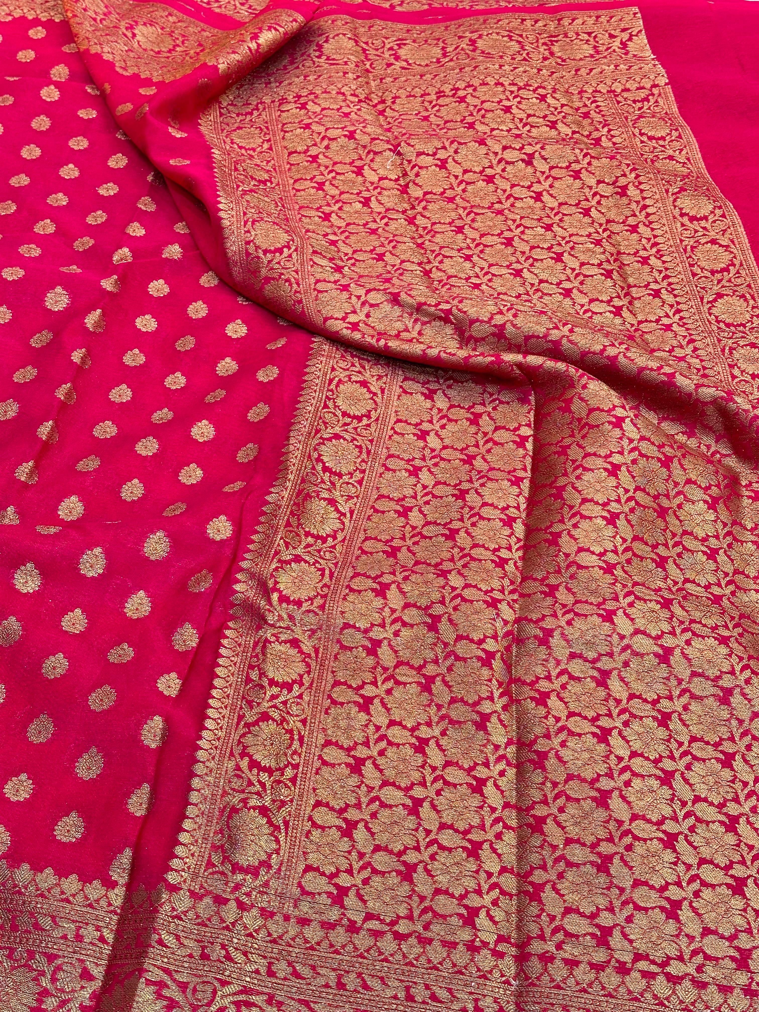 Rani Pink Semi Khaddi Georgette Buti Banarasi Saree