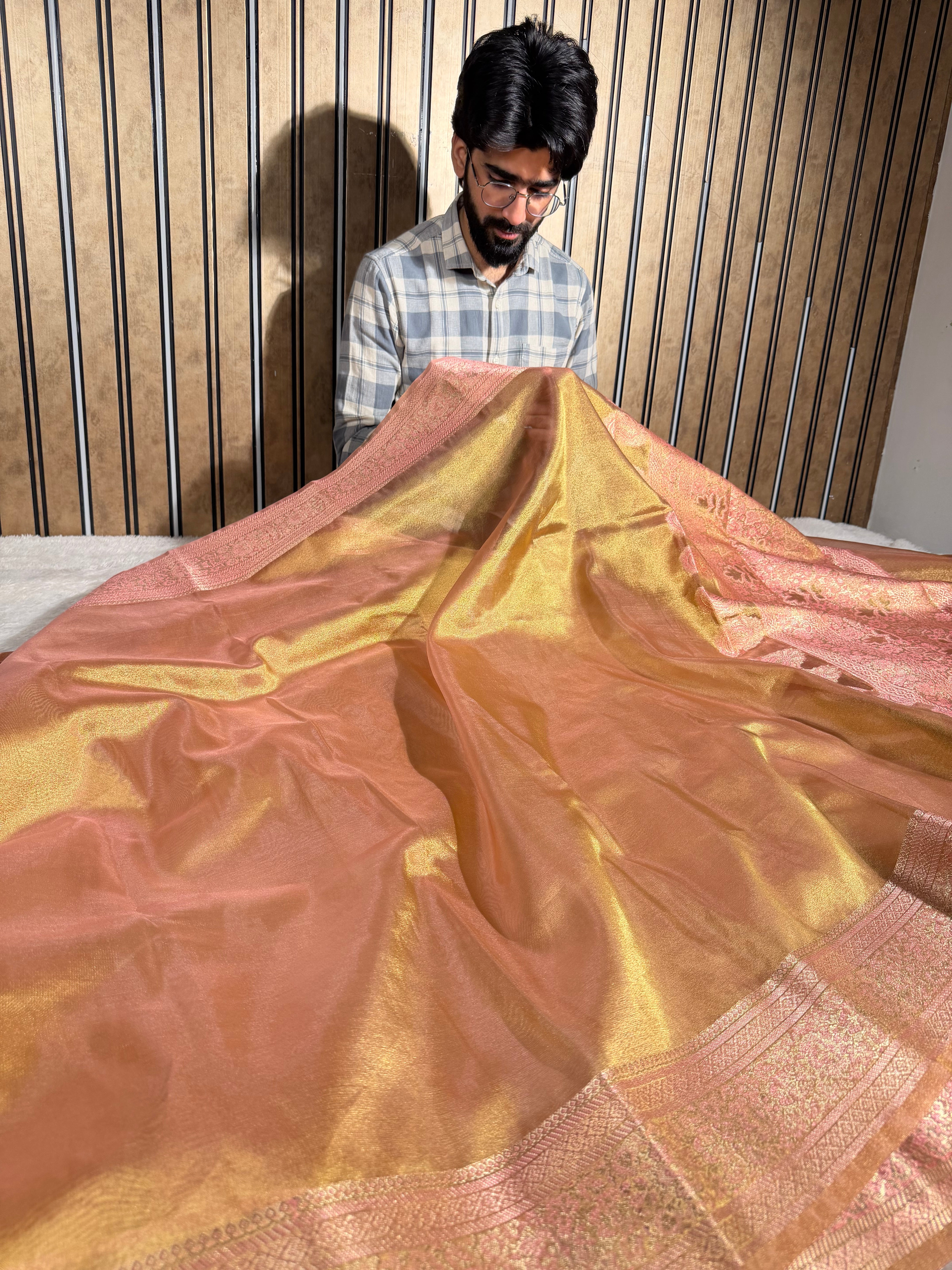 Dhoop Chaon Gold Soft Tissue Silk Banarasi Saree