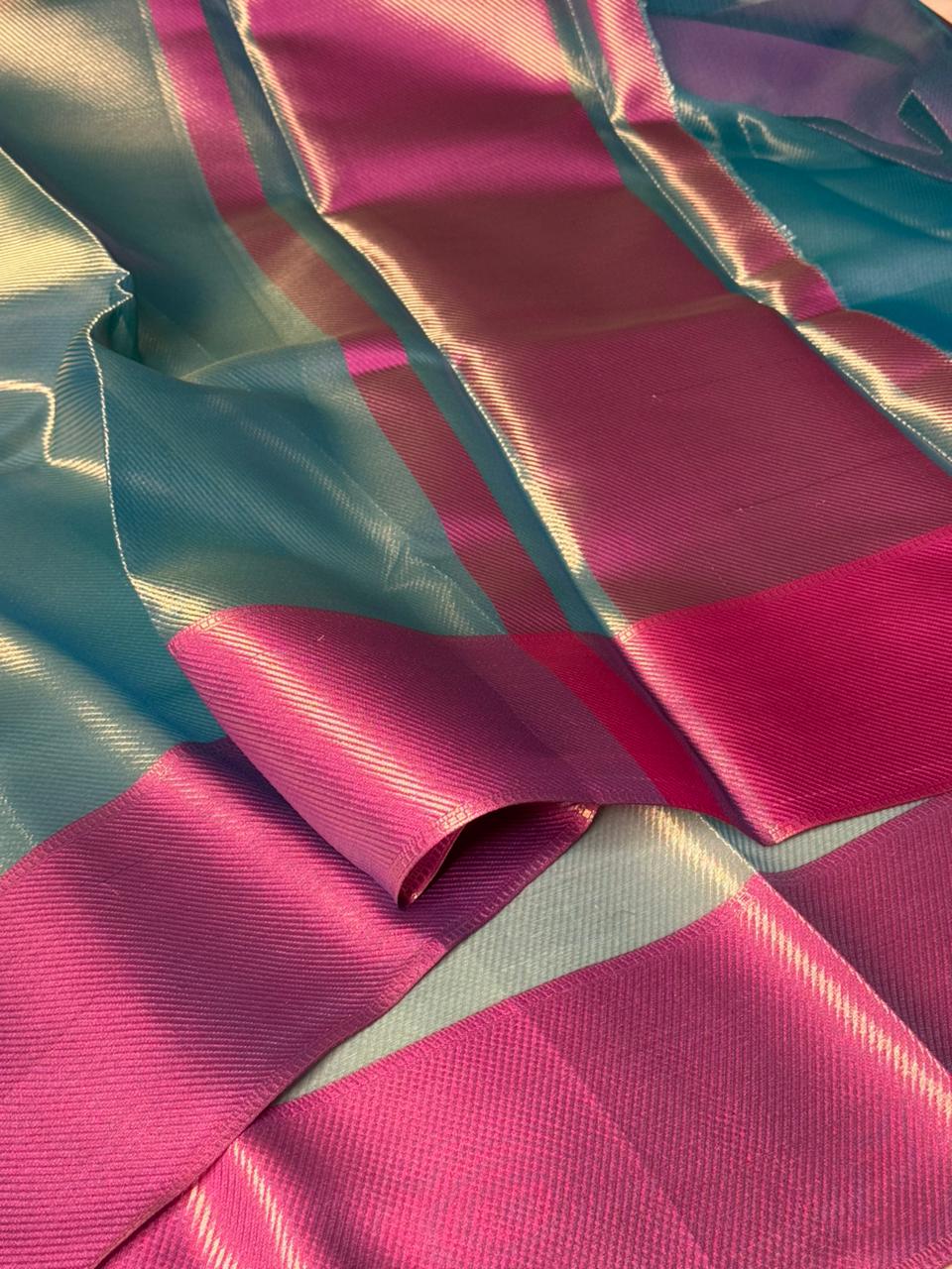 Metallic Firozi Brocade Tissue Saree