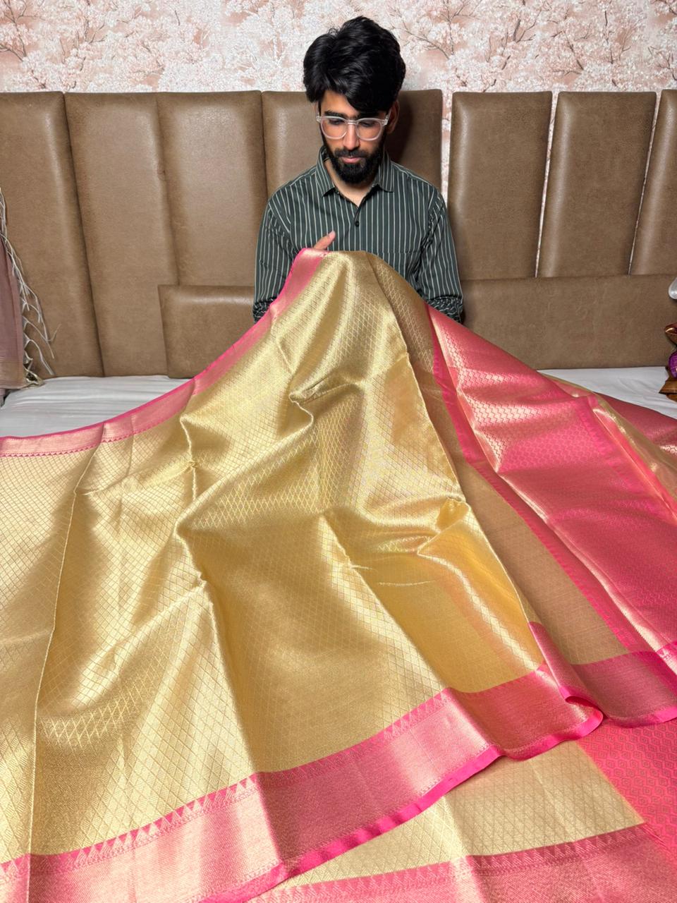 Light Gold Brocade Kanjivaram Tissue Saree