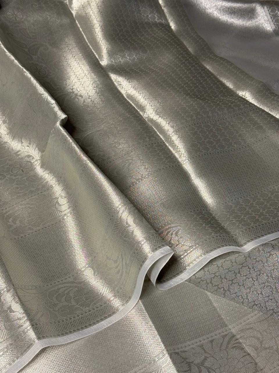 Silver Zari Softsilk Embossed Banarasi Saree