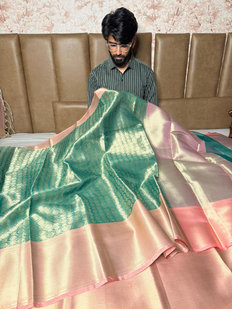 Sea Green Embossed Tissue Banarasi Saree