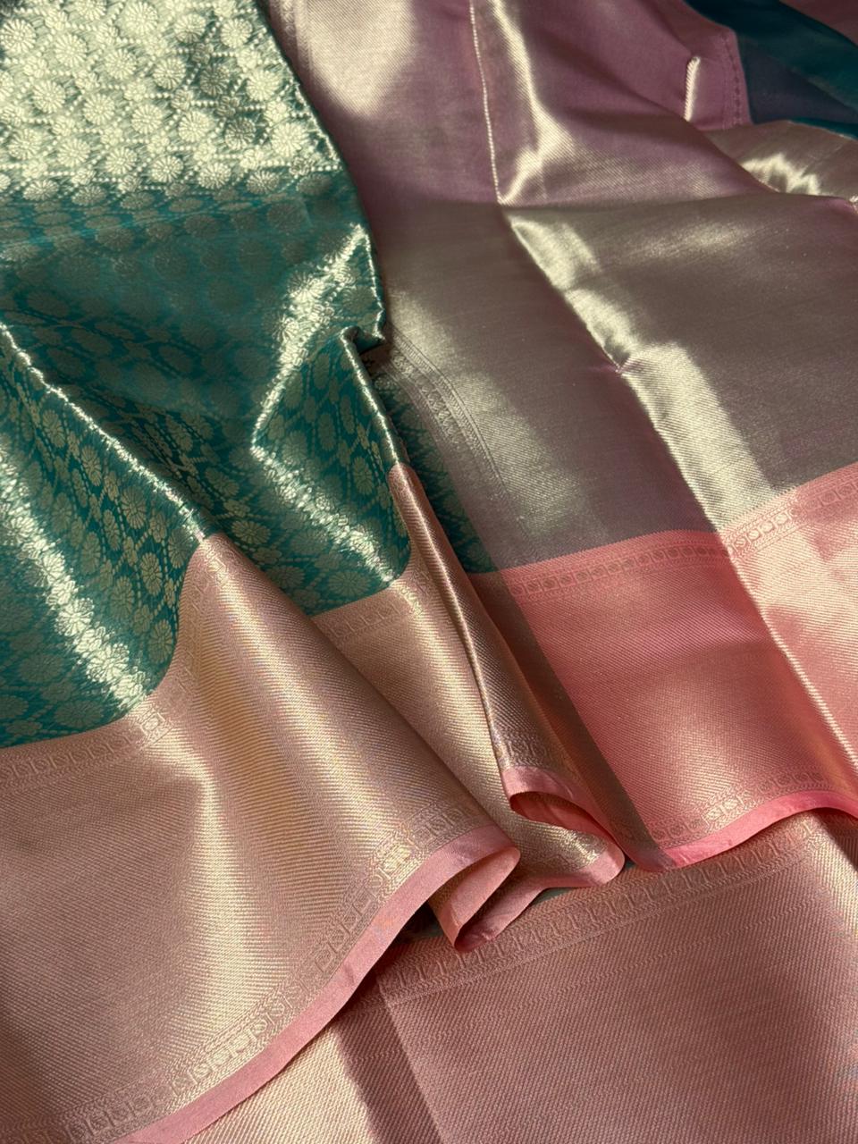 Sea Green Embossed Tissue Banarasi Saree