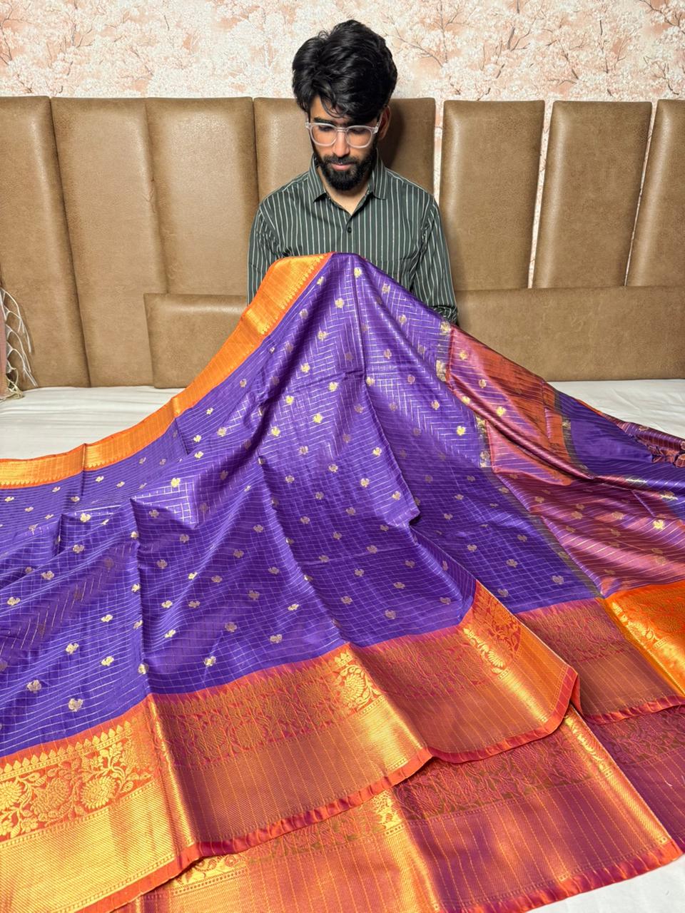 Light Purple Checks buti softsilk S aree