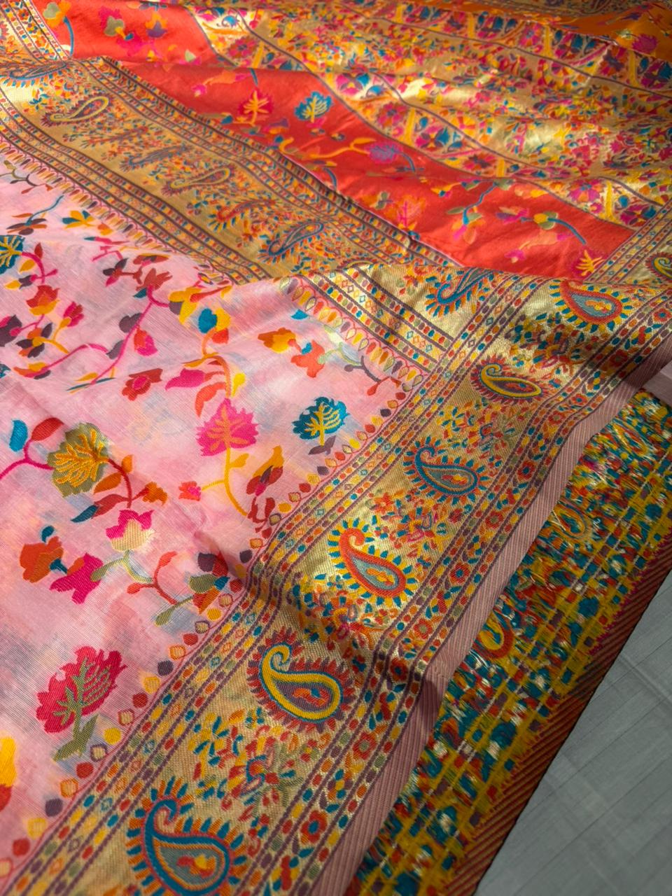 Baby Pink Pashmina Soft Cotton Silk Saree with Exclusive Work in Pallu and Running Blouse